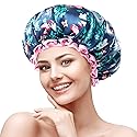 mikimini Medium Shower Cap for Girls and Women, Flamingo Shower Caps with Pink Lace, Reusable Waterproof Bathing Shower Hat for Girls Beauty & Personal Care mikimini