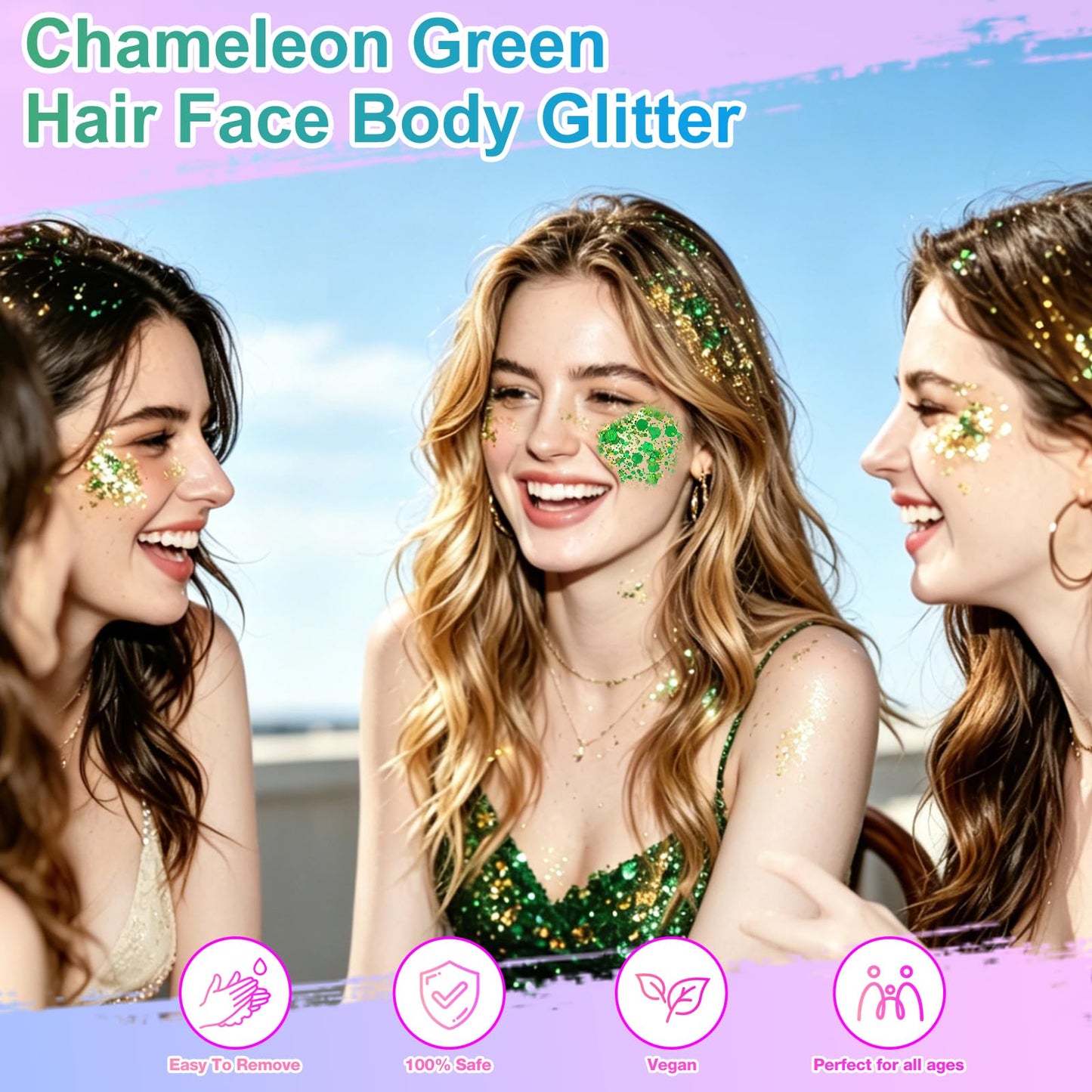Green Face Glitter & Body Glitter Gel, Self-Adhesive Chunky Glitter Makeup for Face Body Hair, Easy Wash Off, Festival Rave Cosplay for Women Kids Beauty & Personal Care Bwhrmt