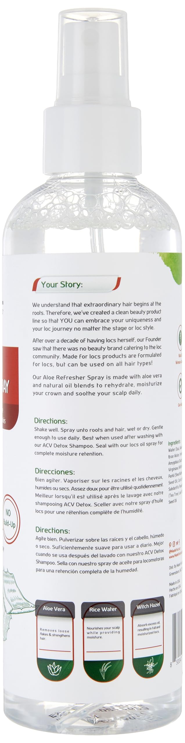 Made For Locs Vegan Aloe Refresher Spray | Hydrating Moisturizer for Locs & Dreadlocks, Natural Hair Care | Nourishing Locs Spray with Aloe Vera, 8 oz Beauty & Personal Care MFL MADE FOR LOCS