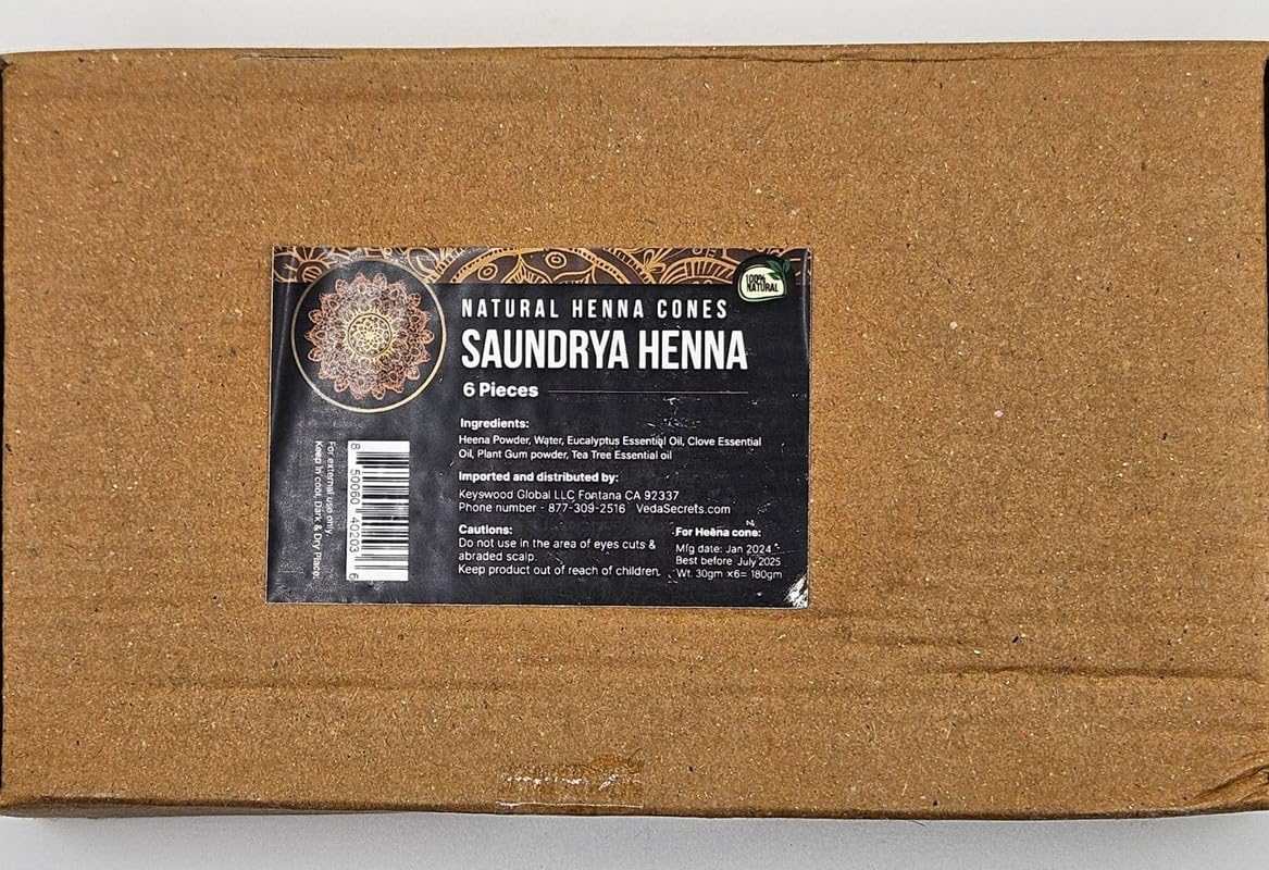 VedaSecrets Saundrya PureGlow Natural Henna Cones - 100% Organic, Ready-to-Use for Vibrant Hair Color, Pack of 6 Beauty & Personal Care VedaSecrets