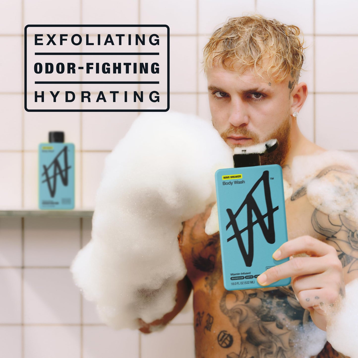 W By Jake Paul Body Wash for Men, Exfoliating Shower Gel with Jojoba Oil, Deep Clean Hydrating Mens Bodywash, Wave Breaker Scent, 18 fl oz Beauty & Personal Care W