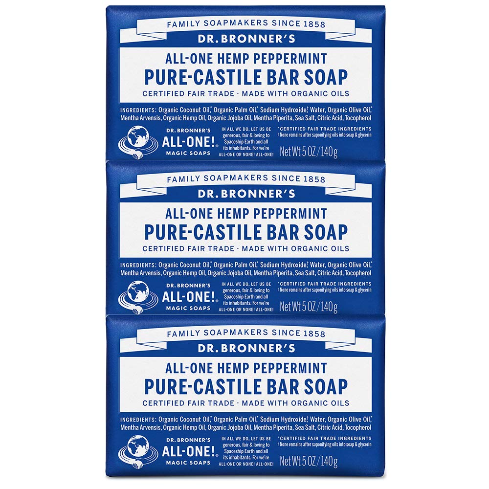 Dr. Bronner's - Pure-Castile Bar Soap (Peppermint, 5 ounce, 3-Pack) - Made with Organic Oils, For Face, Body and Hair, Gentle and Moisturizing Beauty & Personal Care Dr. Bronner's