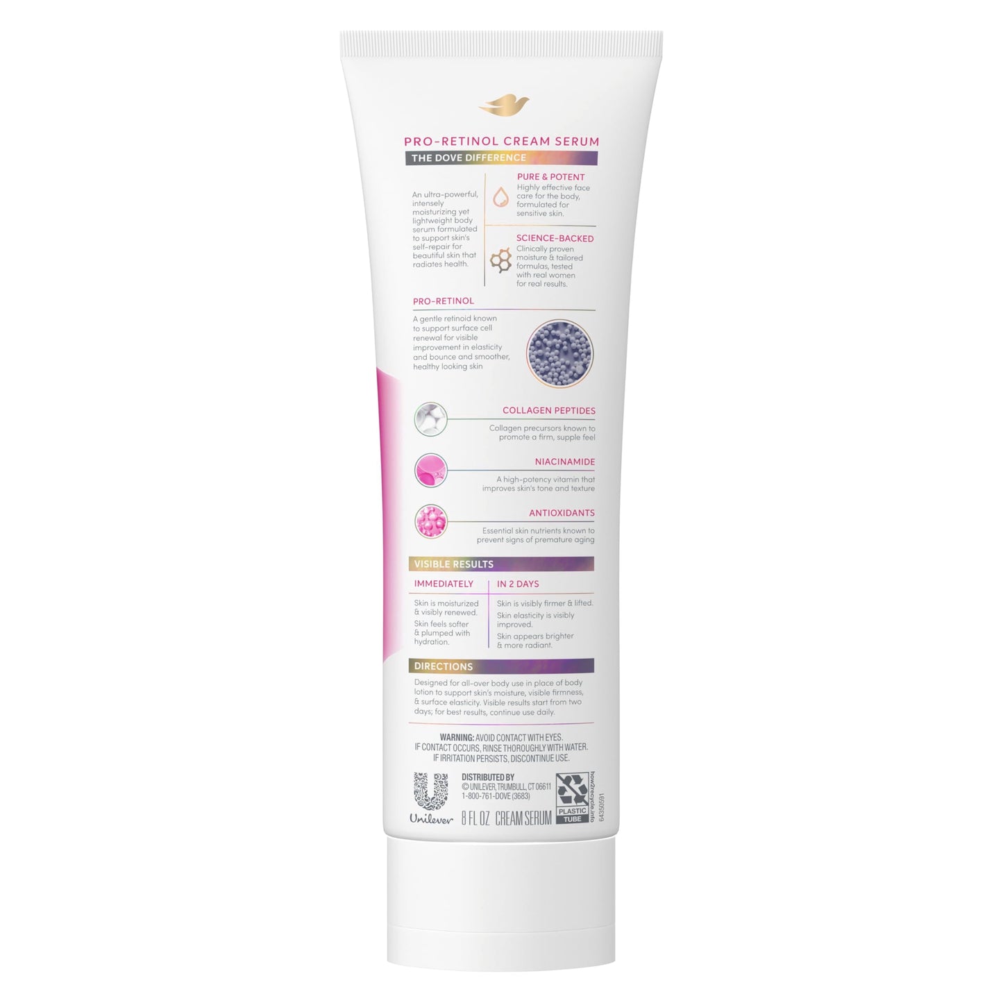 Dove Cream Serum Pro-Retinol + Firming for Elasticity and Firmness, with Collagen Peptides, Niacinamide and Antioxidants Lotion, 8 oz Beauty & Personal Care Dove