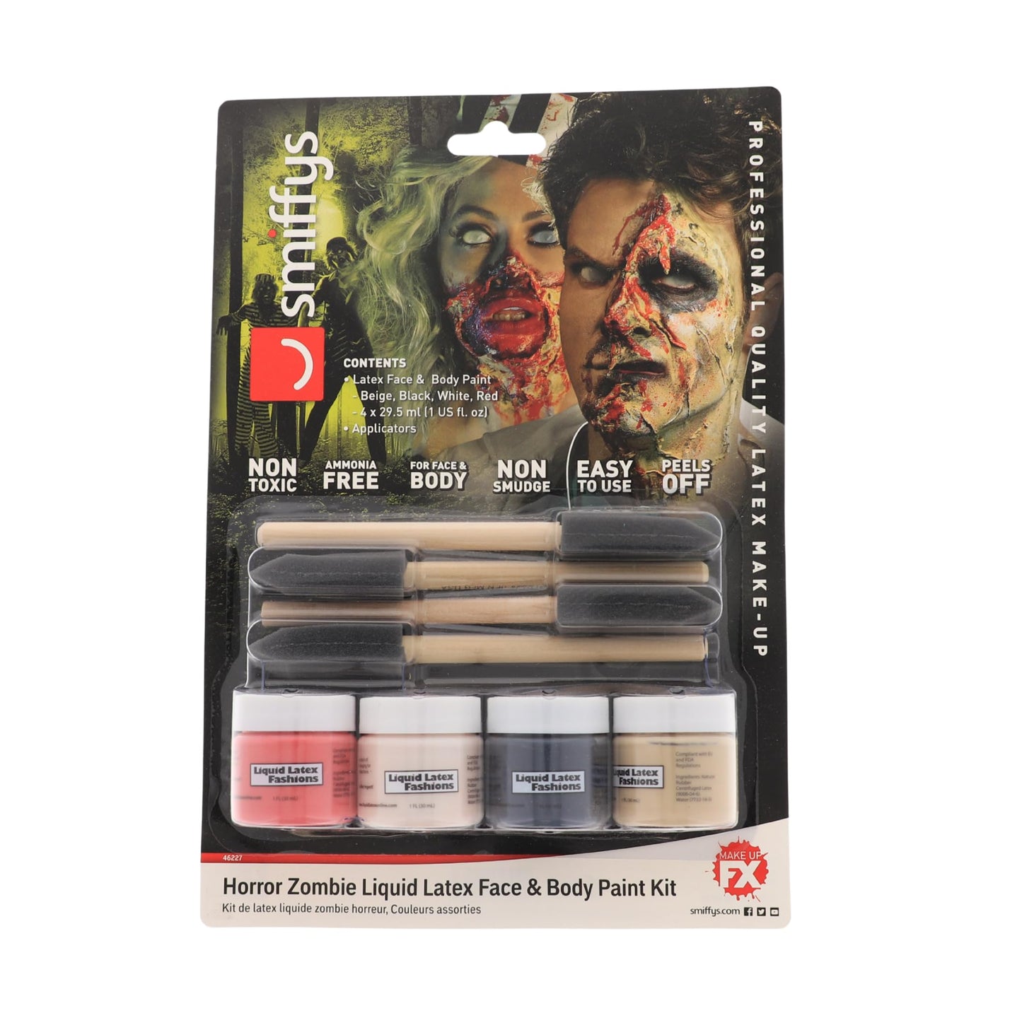 Horror Zombie Liquid Latex Face and Body Paint Kit- 4-Pack 1 Ounce, 4 Brush-Set Special Effects, Art, Theater, Parties, Cosplays, Carnivals Beauty & Personal Care Liquid Latex Fashions