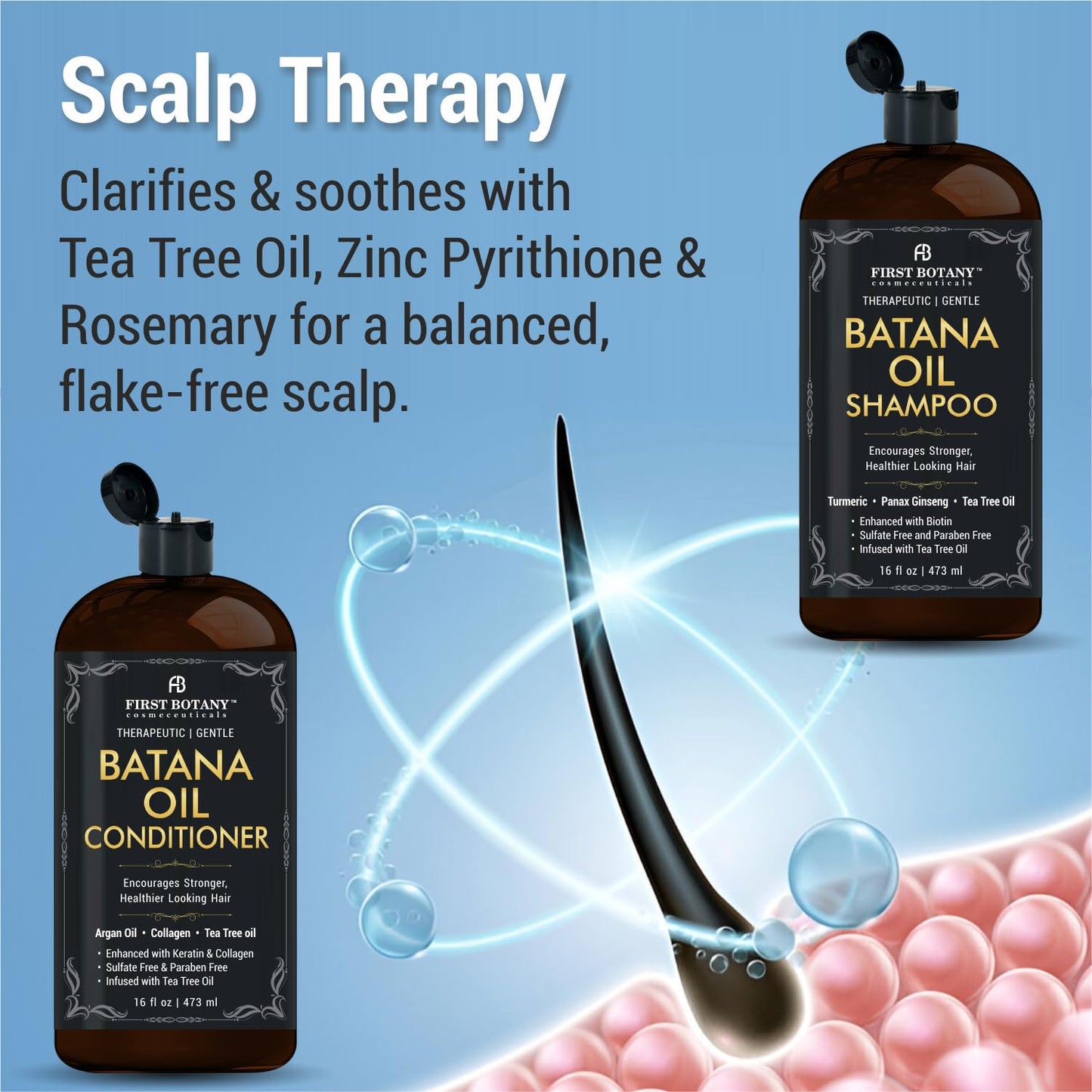 Batana Oil Shampoo and Conditioner - Fights Hair Loss, Promotes Hair Growth, Fights Dandruff, Lice & Itchy Scalp - for Men and Women Sulfate Free - 16 Beauty & Personal Care First Botany