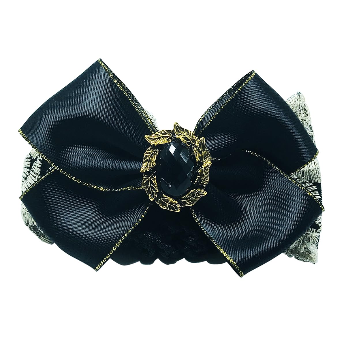 1PCS Lace Ribbon Bowknot Rhinestone Snood Net Elastic Hair Clip Barrette Bun Cover Black Beauty & Personal Care Elandy