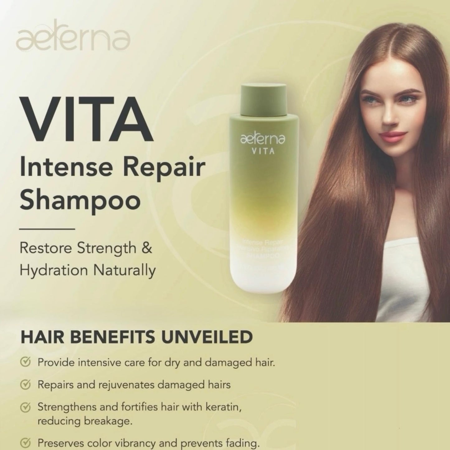 Aeterna VITA Intense Repair Keratin Shampoo for Dry Damaged Hair | Thyme, Ginseng Root Extract | Color-Safe - 250 ml Beauty & Personal Care Aeterna