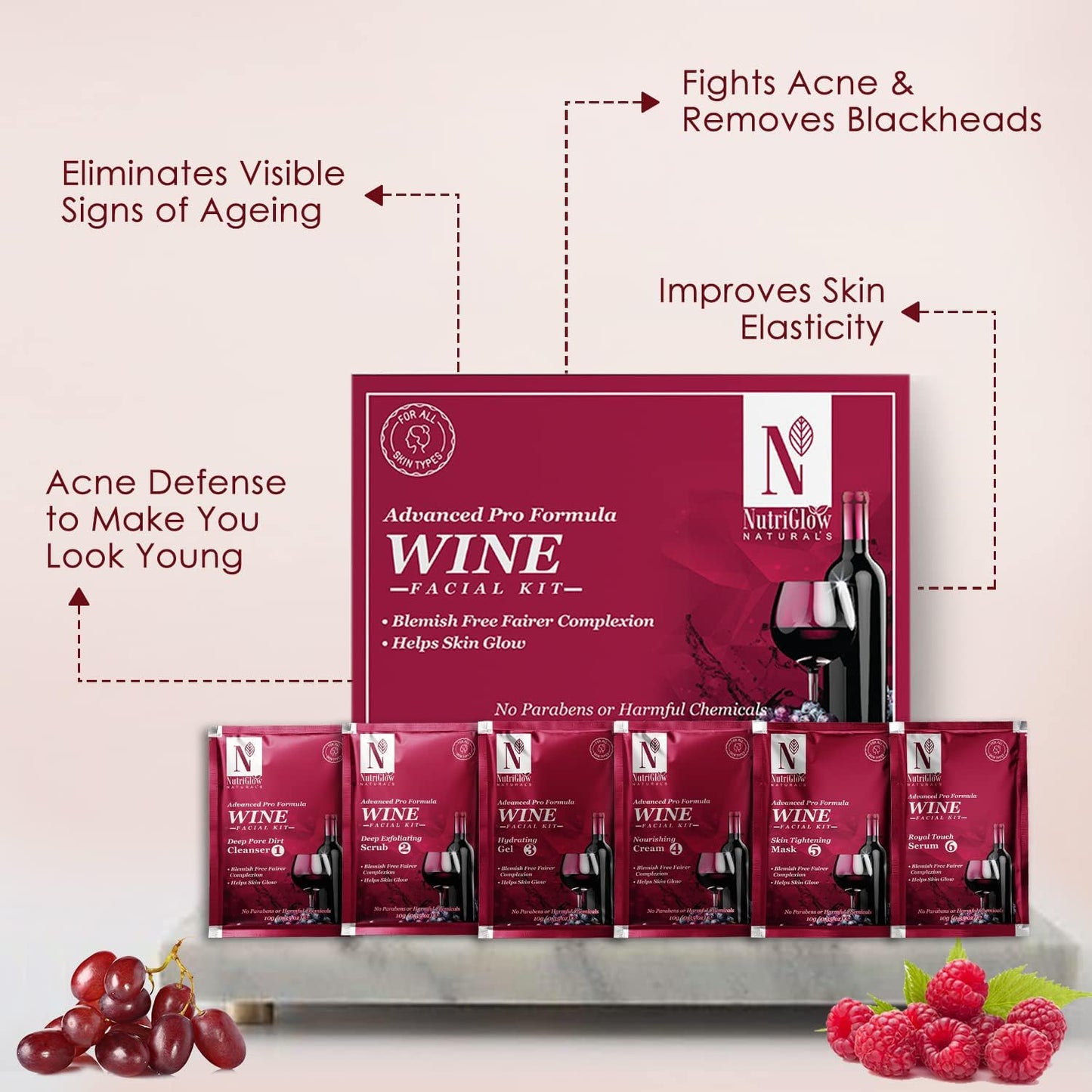NutriGlow NATURAL'S Advanced Pro Formula Diamond Radiance Facial Kit & Wine Facial Kit For Acne & Spot Free Reduces Pigmentation & Removes Blackheads Beauty & Personal Care NUTRIGLOW