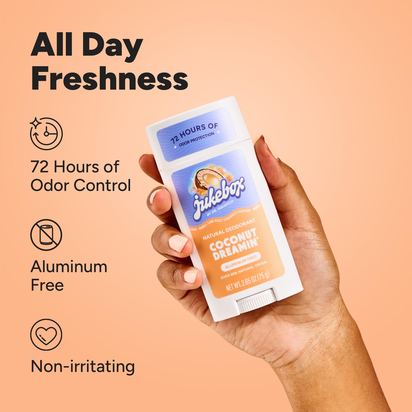 Jukebox Natural Women’s Deodorant - Aluminum Free, 72 Hour Odor Protection - Made with Arrowroot, Charcoal & Postbiotics - Coconut Dreamin', 2.65 oz Beauty and Personal Care JUKEBOX