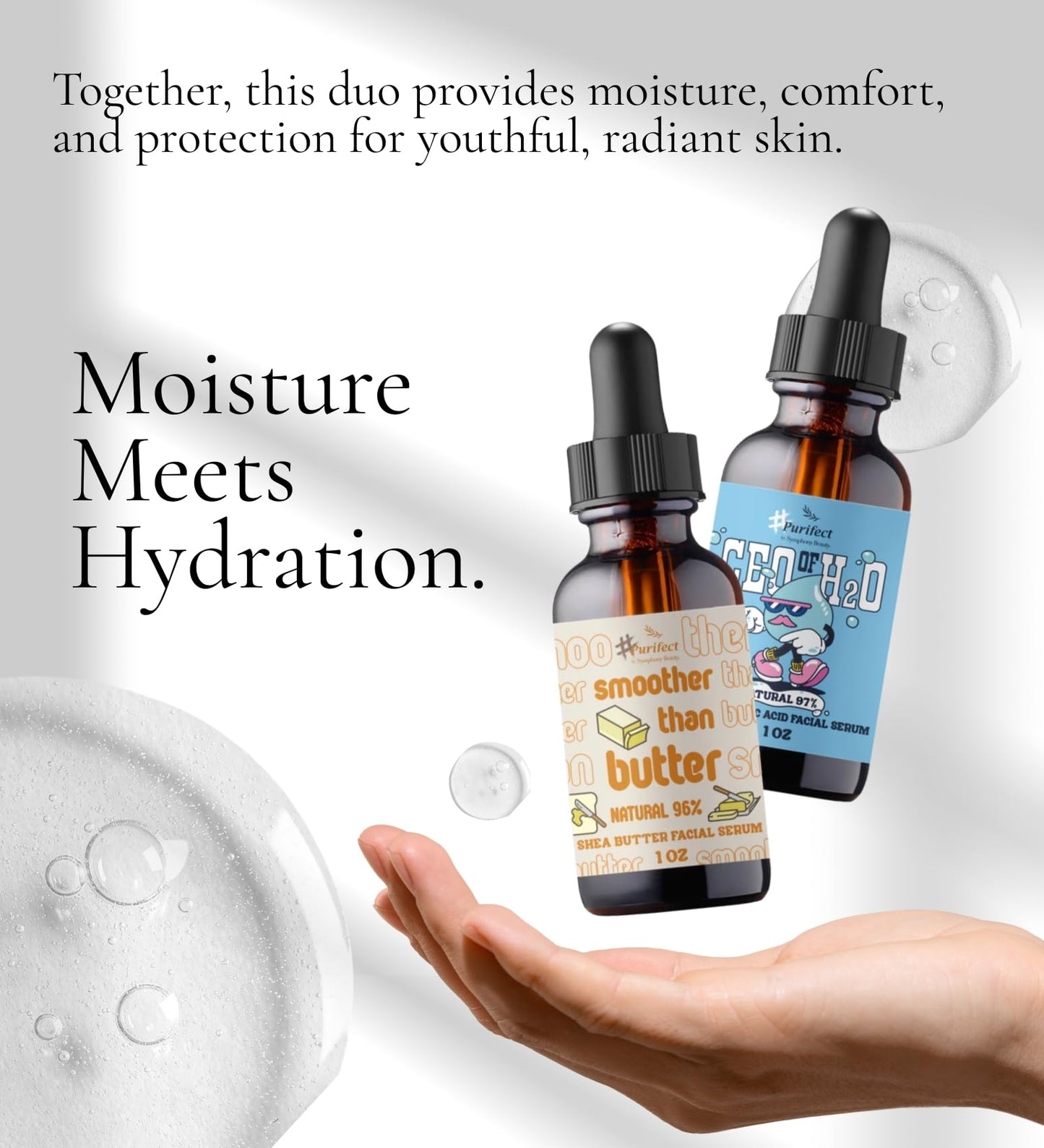 Purifect Smoother Than Butter Shea Butter Facial Serum Bundle with CEO of H2O Hyaluronic Acid Serum Face - 1 Fl Oz each by Symphony Beauty Beauty & Personal Care Purifect by Symphony Beauty