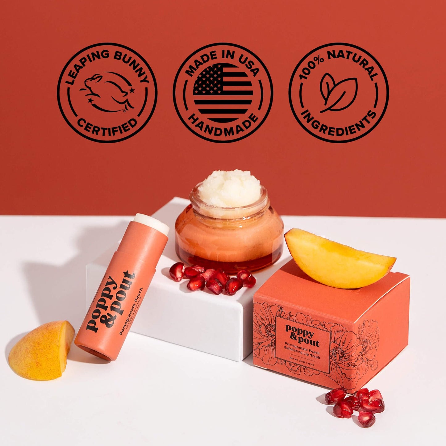 Poppy & Pout Pomegranate Peach Jumbo Lip Balm | All Natural Lip Balms & Moisturizers | Hydrates with Beeswax, Vitamin E, Organic Coconut Oil | Beauty & Personal Care Poppy & Pout