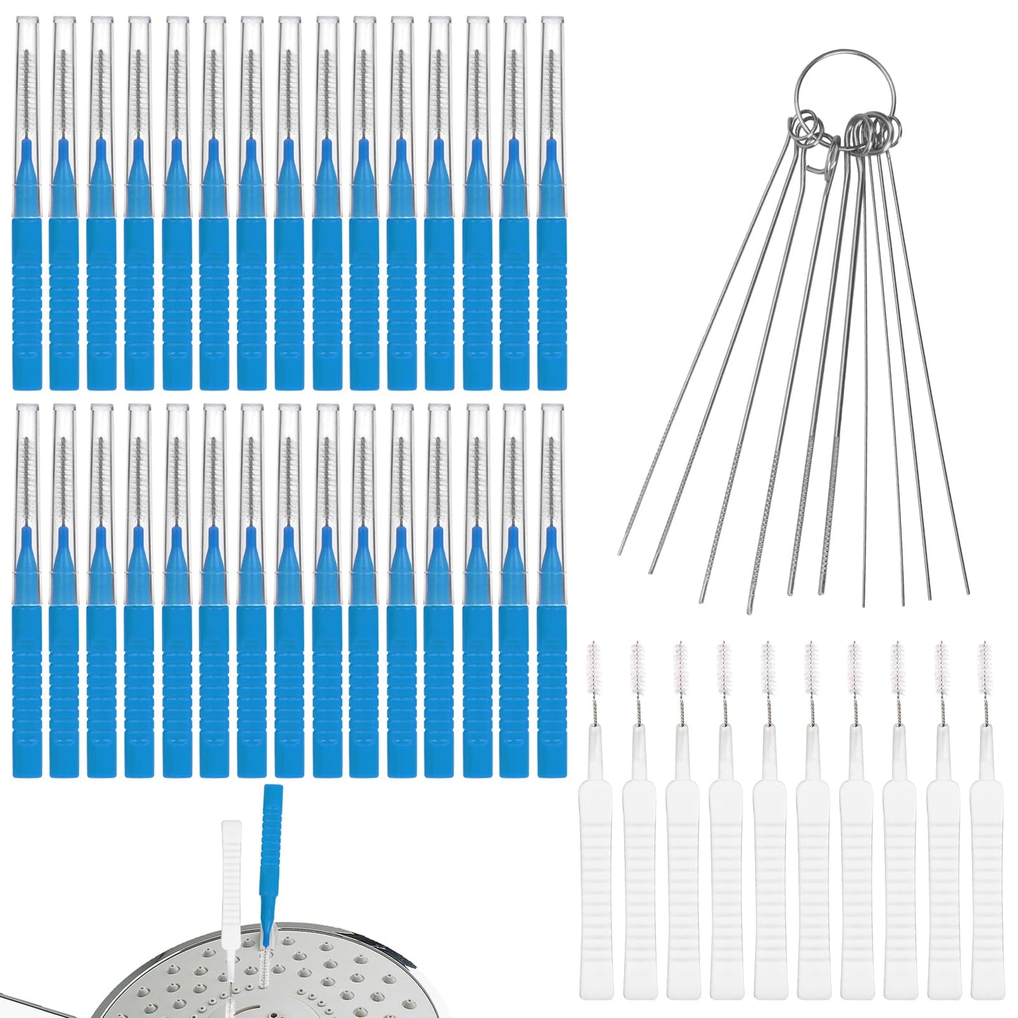 30pcs Shower Head Cleaner, 2 Styles Shower Head Cleaner Brushes & 10 Multi-Size Unclogging Needles Showerhead Cleaning Picks Brush Tool for Small Beauty and Personal Care lasuroa
