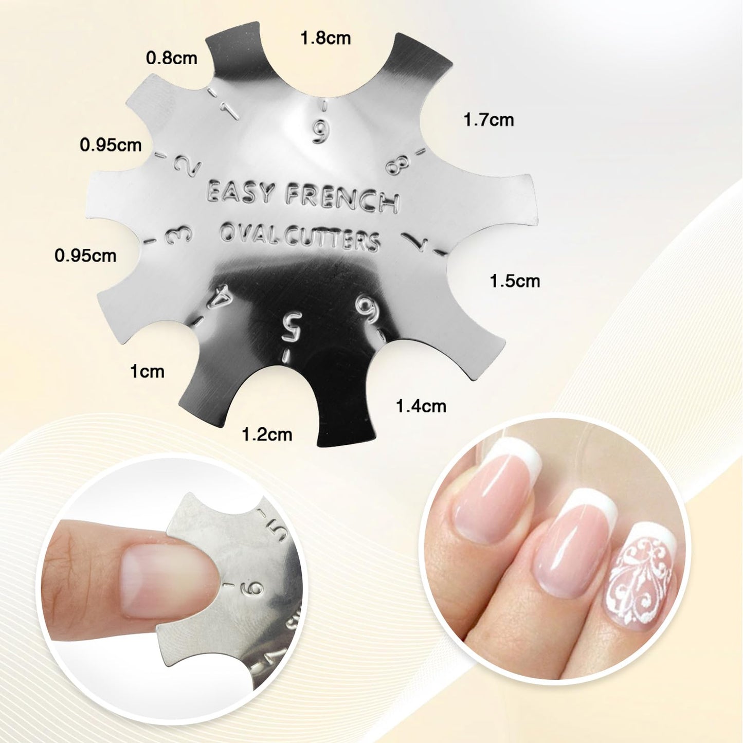 Oval Easy French Smile Line Nail Art Manicure Edge Trimmer Nail Cutter Acrylic Tool with 9 Sizes, HJ-NAT185-FS03 Beauty & Personal Care Honey Joy