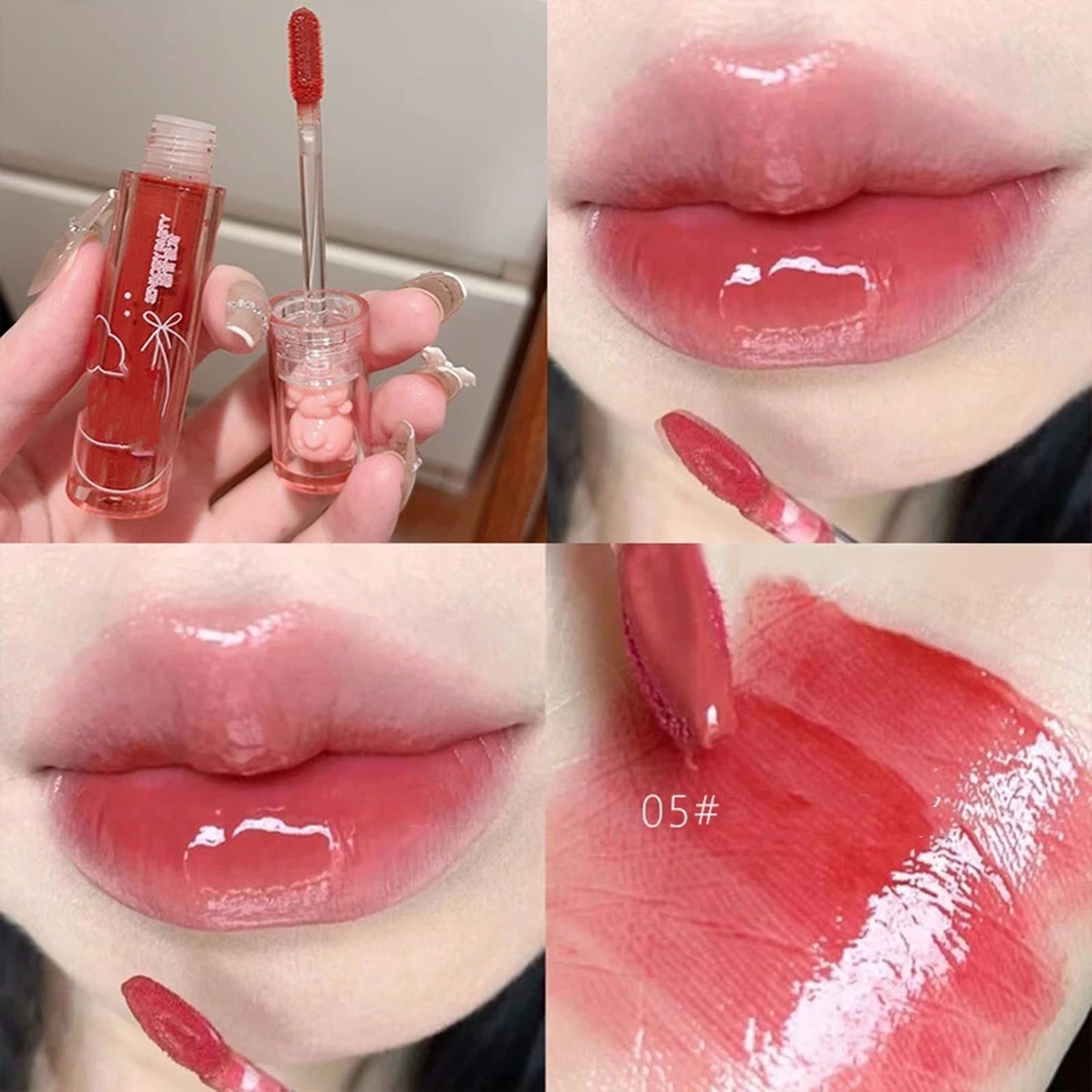 New Irven 2Pcs Bear Lip Glaze Jelly Lipstick,Liquid Lipstick Cute Bear Lipgloss Moisturizing Lip Stain Plumping Water Lip Gloss Waterproof Long Beauty & Personal Care New Irven