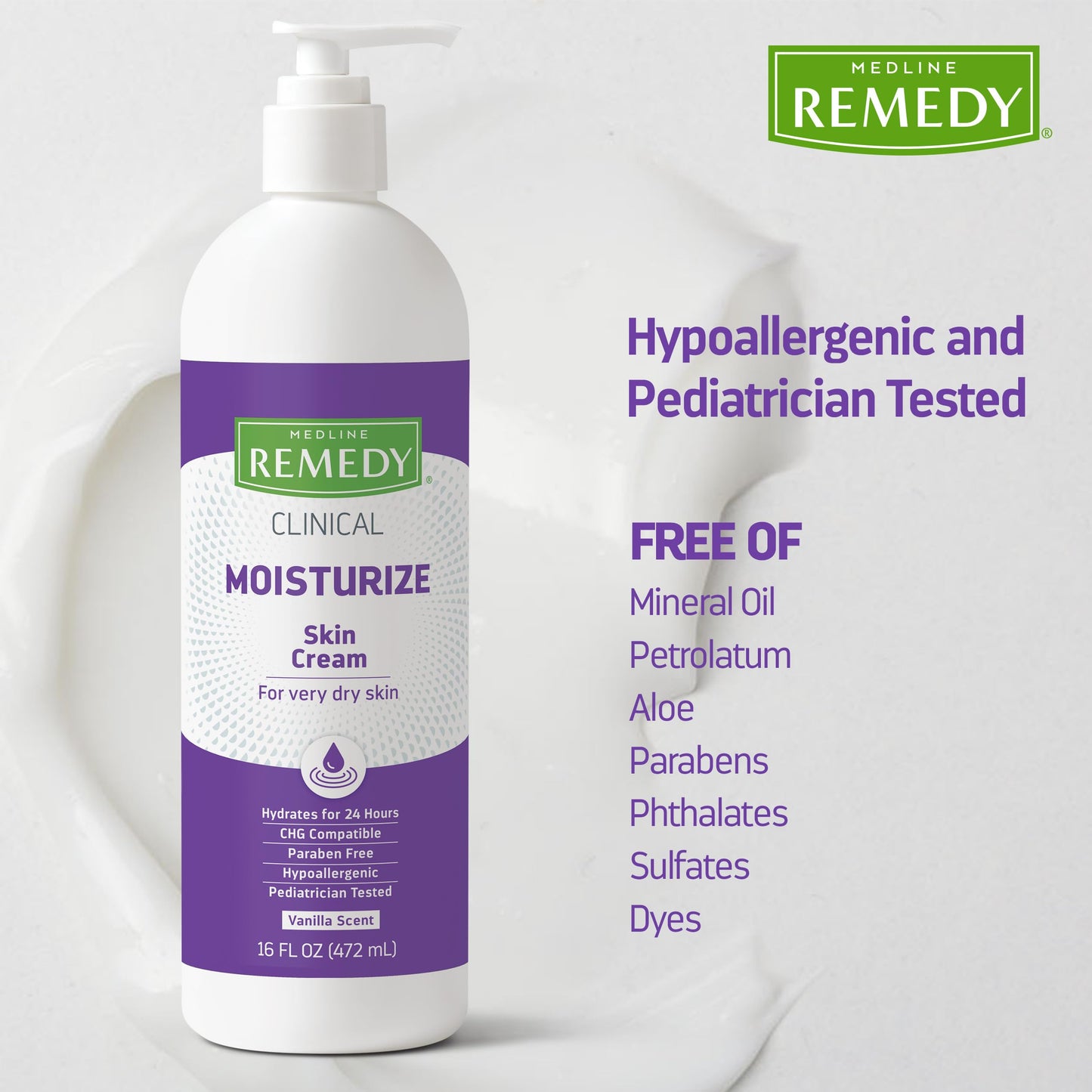 Medline Remedy Clinical Skin Cream, Vanilla Scent (16 fl oz), Moisturizing Face and Body Cream for All Ages, Paraben & Sulfate Free, Quick Absorbent Beauty & Personal Care Medline