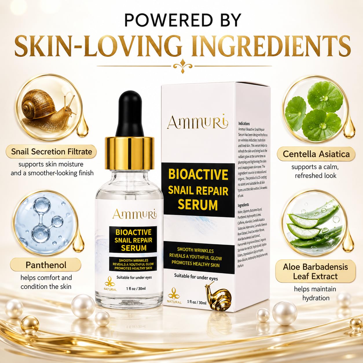 Bioactive Snail Repair Serum Smooths Wrinkles, Elastin and Collagen Generation, Anti-Ageing, Snail Secretion Filtrate Beauty & Personal Care Ammuri