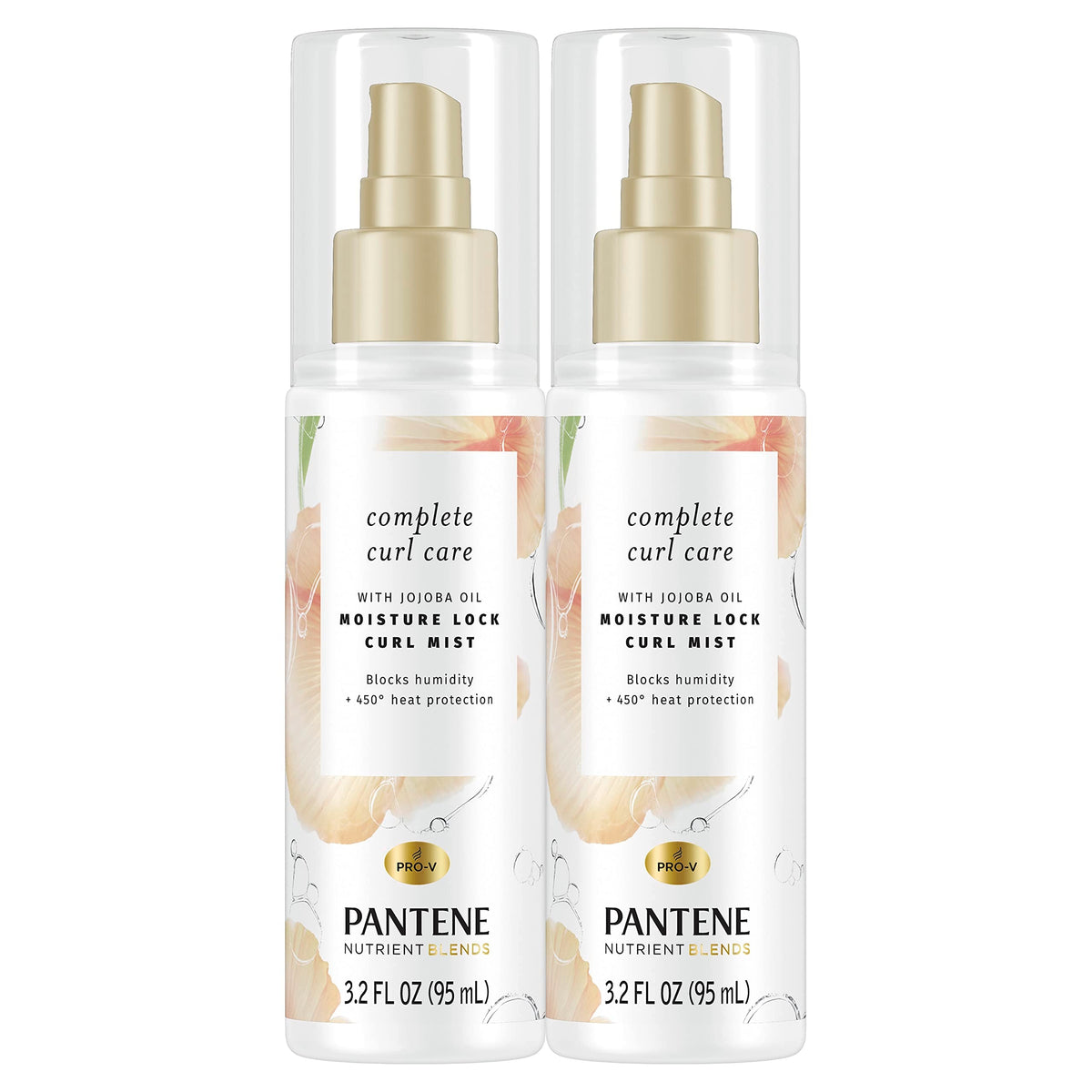 Pantene Heat Protectant Spray with Jojoba Oil for Curly Hair, Nutrient Blends Moisture Lock Curl Mist, Sulfate Free, 3.2 fl oz Twin Pack Beauty & Personal Care Pantene