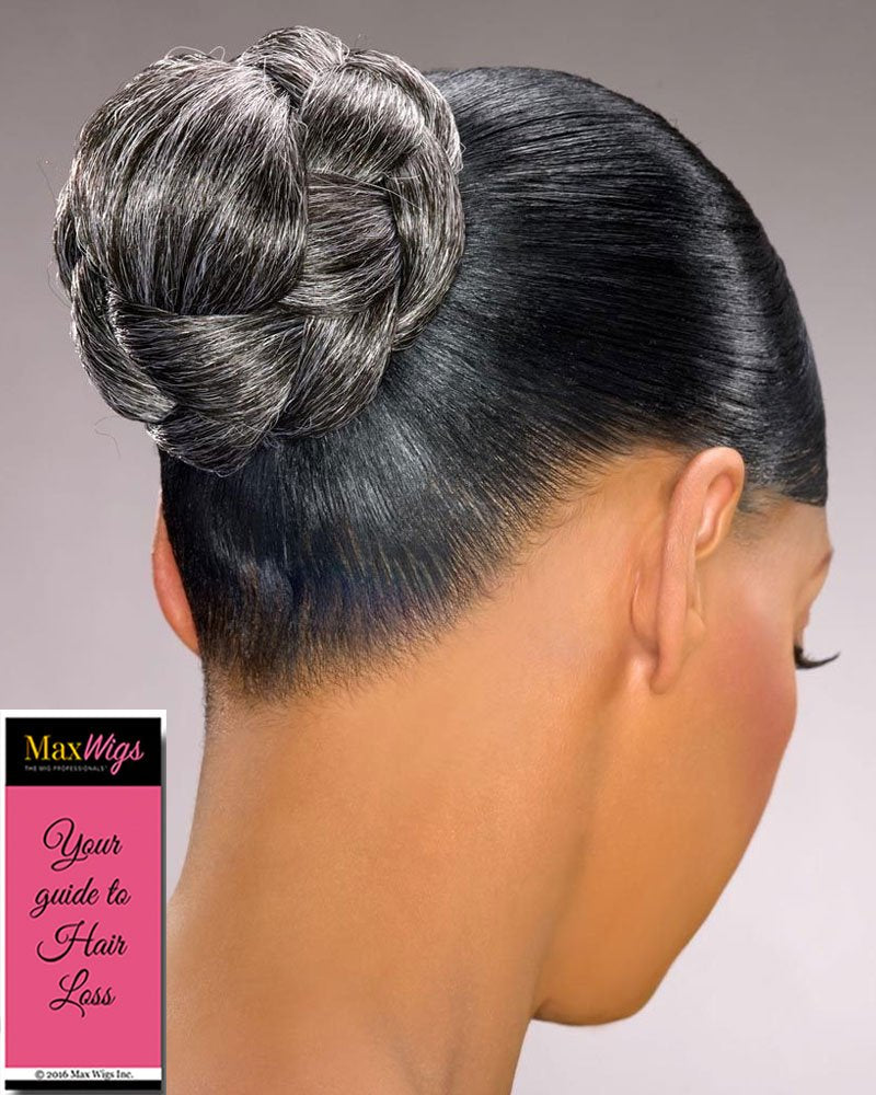 Maxwigs Dome B Hairpiece Color 280 - Foxy Silver Wigs Wide Braided Chignon Comb Attachment Updo Style Formal Bun Extension Synthetic Black Grey Womens