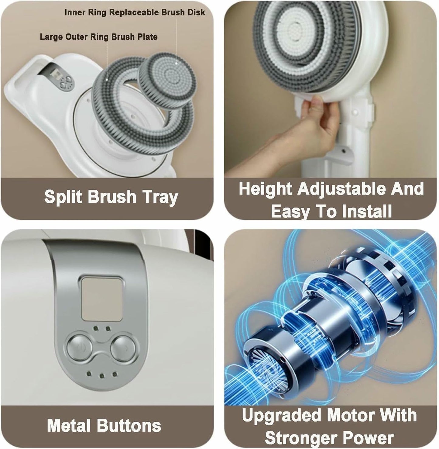 KFJZGZZ Wall-Mounted Back Scrubber, 360° Automatic Rota-Tion, Electric Body Bath Washer Brush, 18CM Large Brush Head, for Exfoliating Deep Cleansing Beauty and Personal Care KFJZGZZ