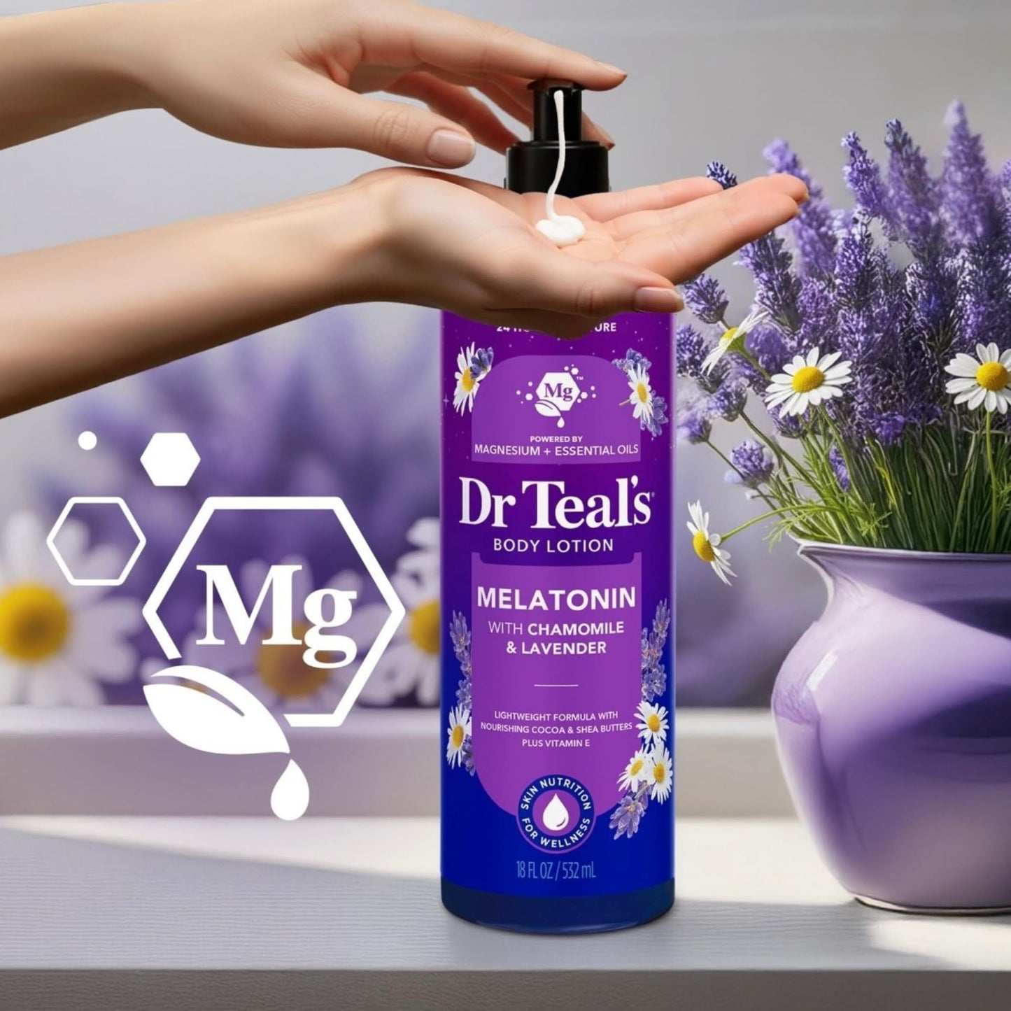 Dr Teal's Melatonin Body Wash and Body Lotion Set with Chamomile & Lavender, Magnesium & Essential Oils, 24 fl oz and 18 fl oz Beauty & Personal Care Dr Teal's