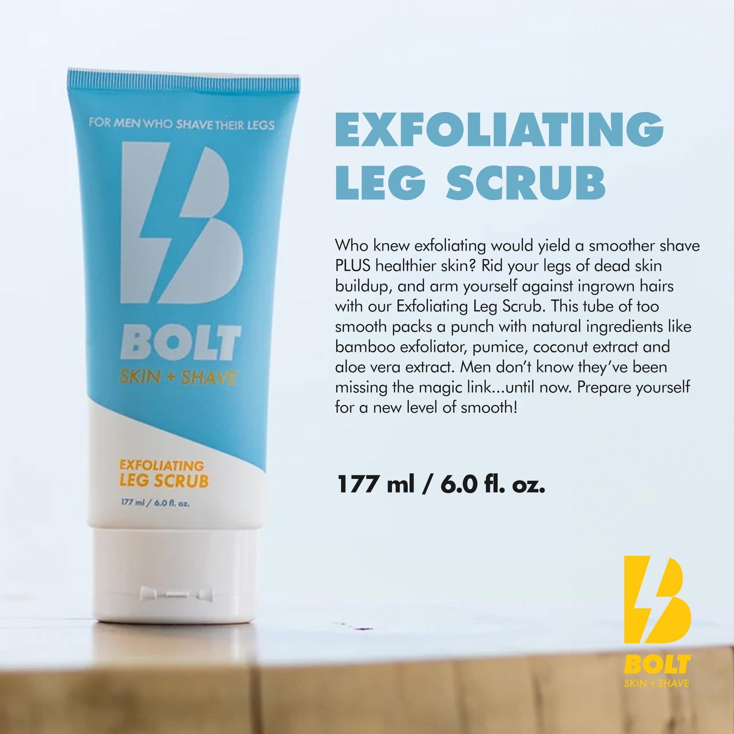 BOLT SKIN + SHAVE - Exfoliating Leg Scrub for Men with Bamboo & Coconut Extract - Fights Ingrown Hairs and Dead Skin Buildup for a Smoother Shave Beauty and Personal Care BOLT SKIN + SHAVE