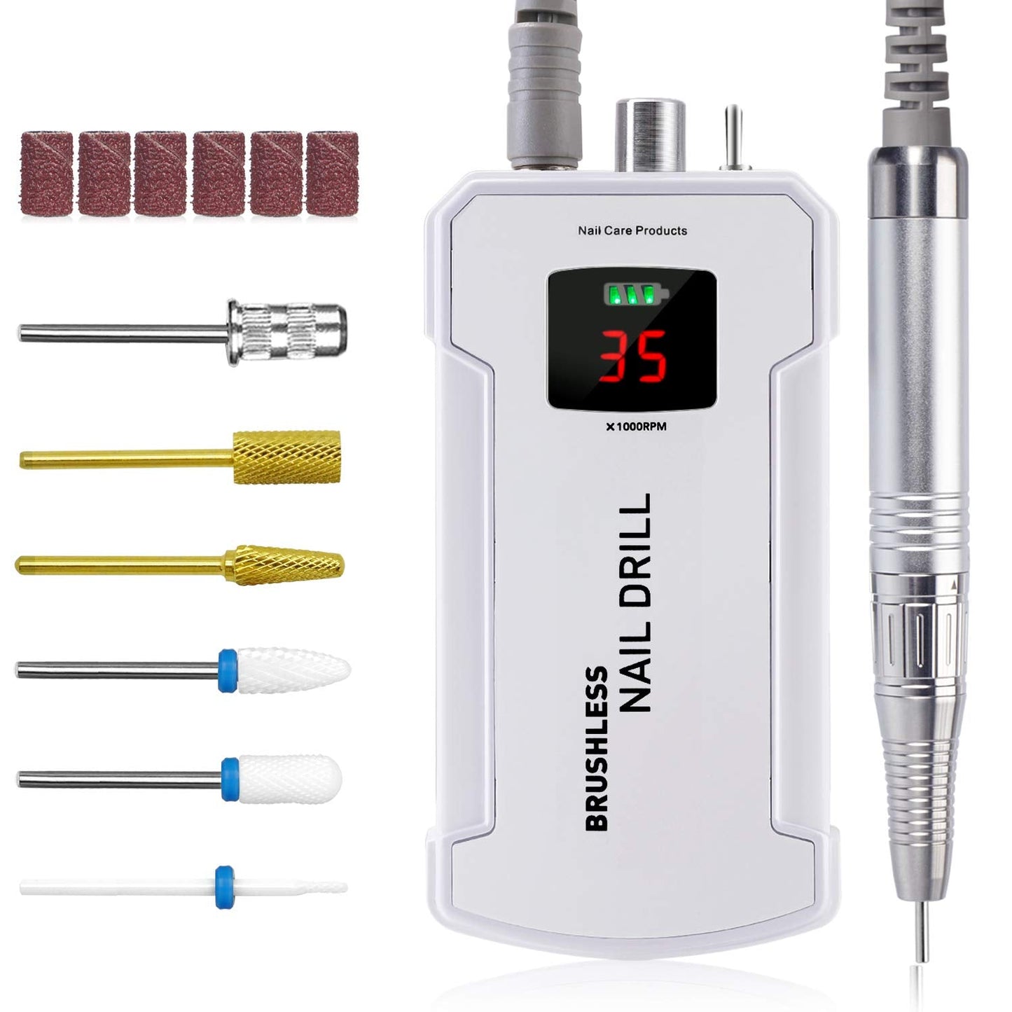 IMENE Professional Nail Drill Machine 35,000RPM – Portable Rechargeable Brushless E-File for Acrylic, Gel & Natural Nails (White) Beauty & Personal Care IMENE