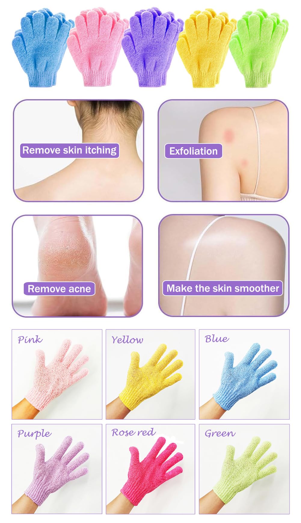 AKOAK Bath Gloves for Adults & Kids, 1-Pair Double-Sided Exfoliating Gloves for Gentle Body Scrub and Massage, Soft Bathing Accessories for Spa Beauty and Personal Care AKOAK