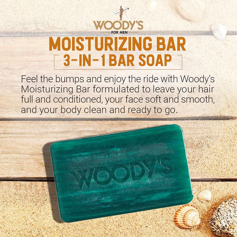 Woody's 3-in-1 Moisturizing Bar Soap for Men, For Hair, Shaving, & Body Cleansing, Deep Clean with Peppermint Scent, 8 oz Beauty & Personal Care Woody's