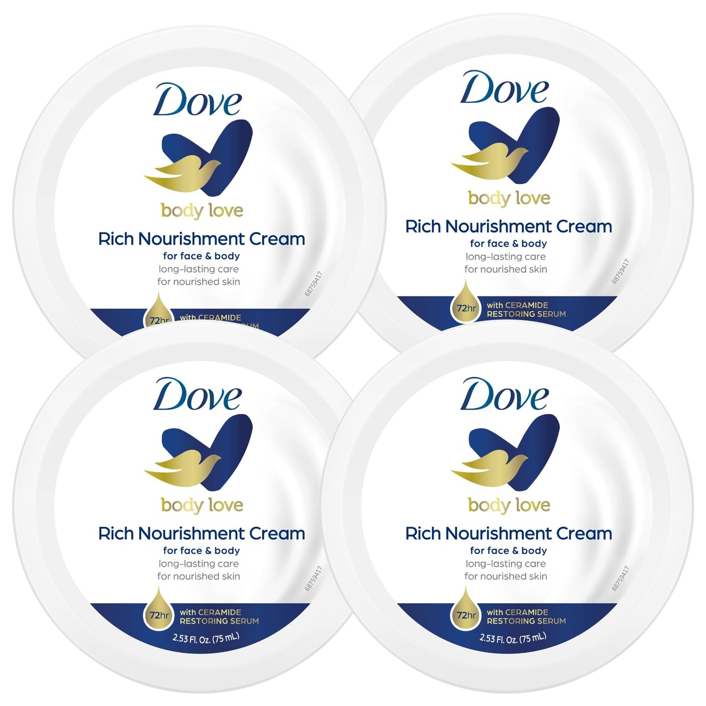 Dove Nourishing Body Care, Face, Hand, and Body Rich Nourishment Cream for Extra Dry Skin with 48-Hour Moisturization, 4-Pack, 2.53 Oz Each Jar Beauty & Personal Care Dove