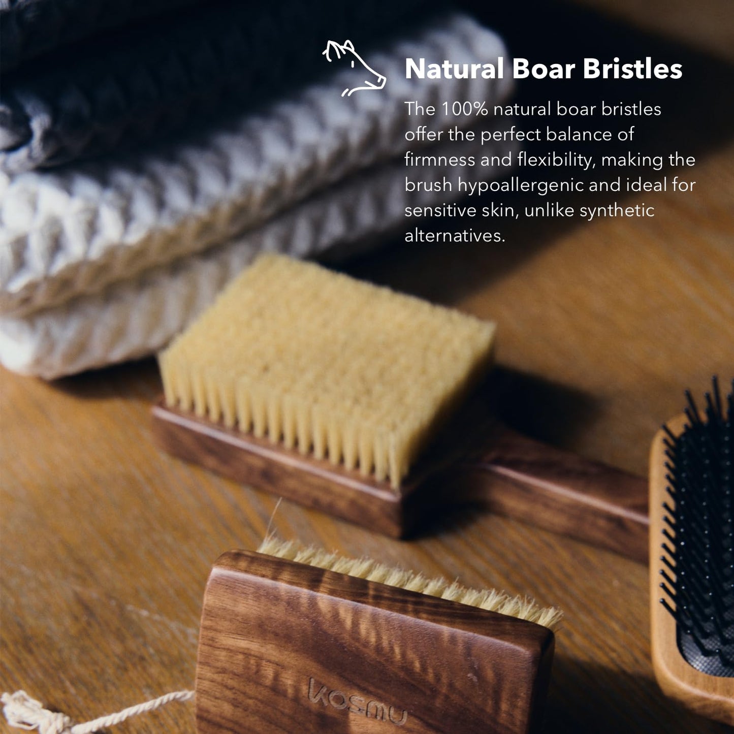 KOSMU Luxury Natural Walnut Wood Boar Bristle Body Brush - Exfoliating & Detoxifying for All Skin Type - Sweeps Away Dead Skin Cells for Luminous Beauty and Personal Care KOSMU