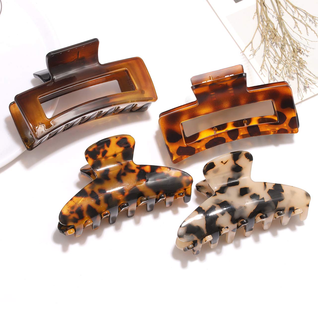 PHALIN Large Tortoise Shell Hair Clip Claws for Women Girls Jumbo Acetate Hair Catch Barrettes Strong Hold French Designed Hair Jaw Clamps for Thick Beauty & Personal Care PHALIN