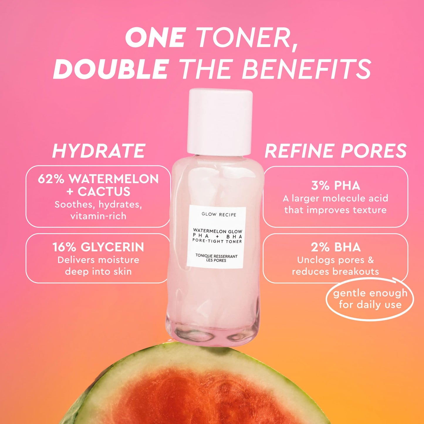 Glow Recipe PHA + BHA Face Toner, Korean Exfoliating Toner for Pores, Gentle Chemical Exfoliant + Hydrating Toner, Watermelon, Cactus Water + Glycerin Beauty & Personal Care Glow Recipe