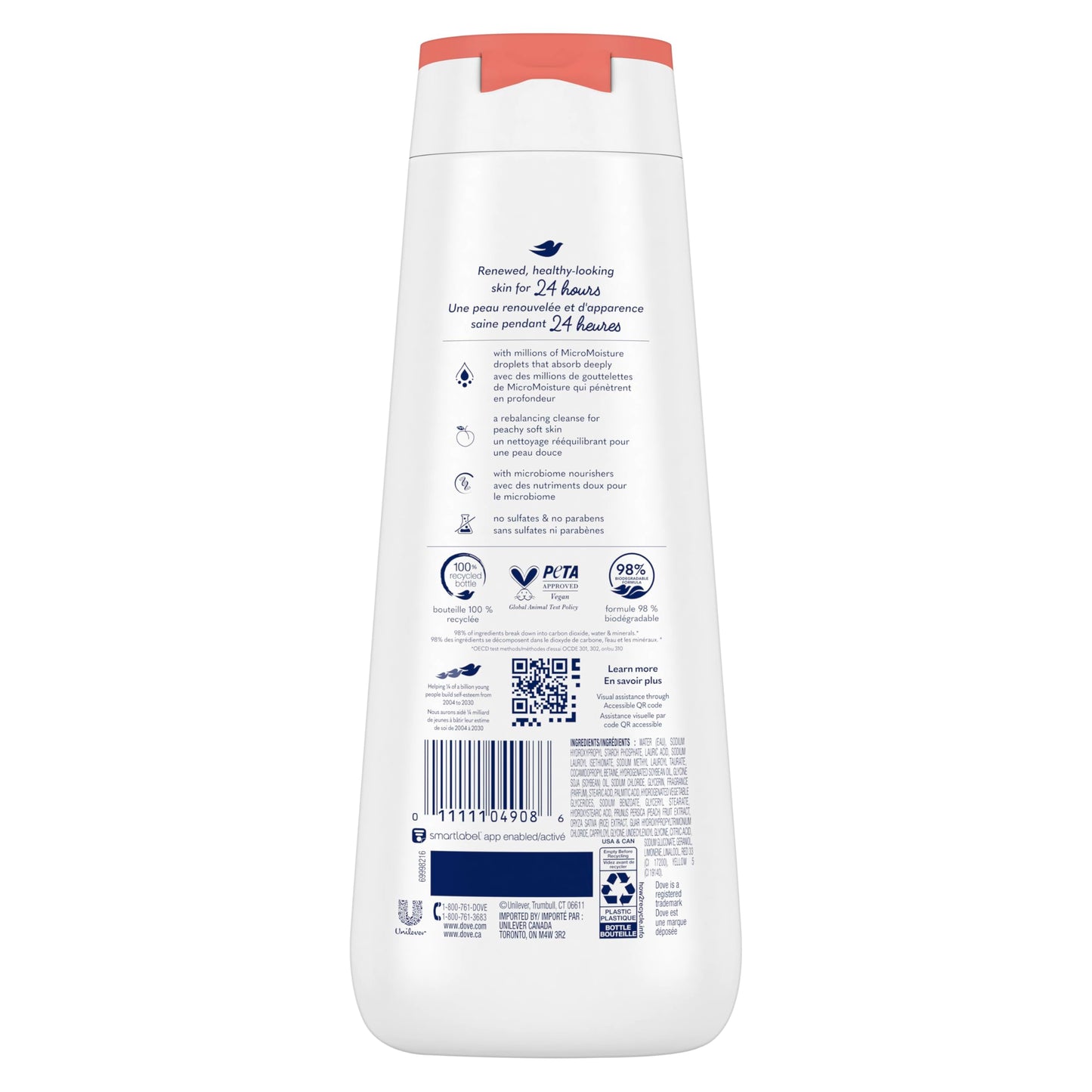Dove Body Wash Rebalancing White Peach & Rice Milk, 4 Count for Renewed, Healthy Looking Skin, Moisturizing Gentle Skin Cleanser with 24hr Renewing Beauty & Personal Care Dove