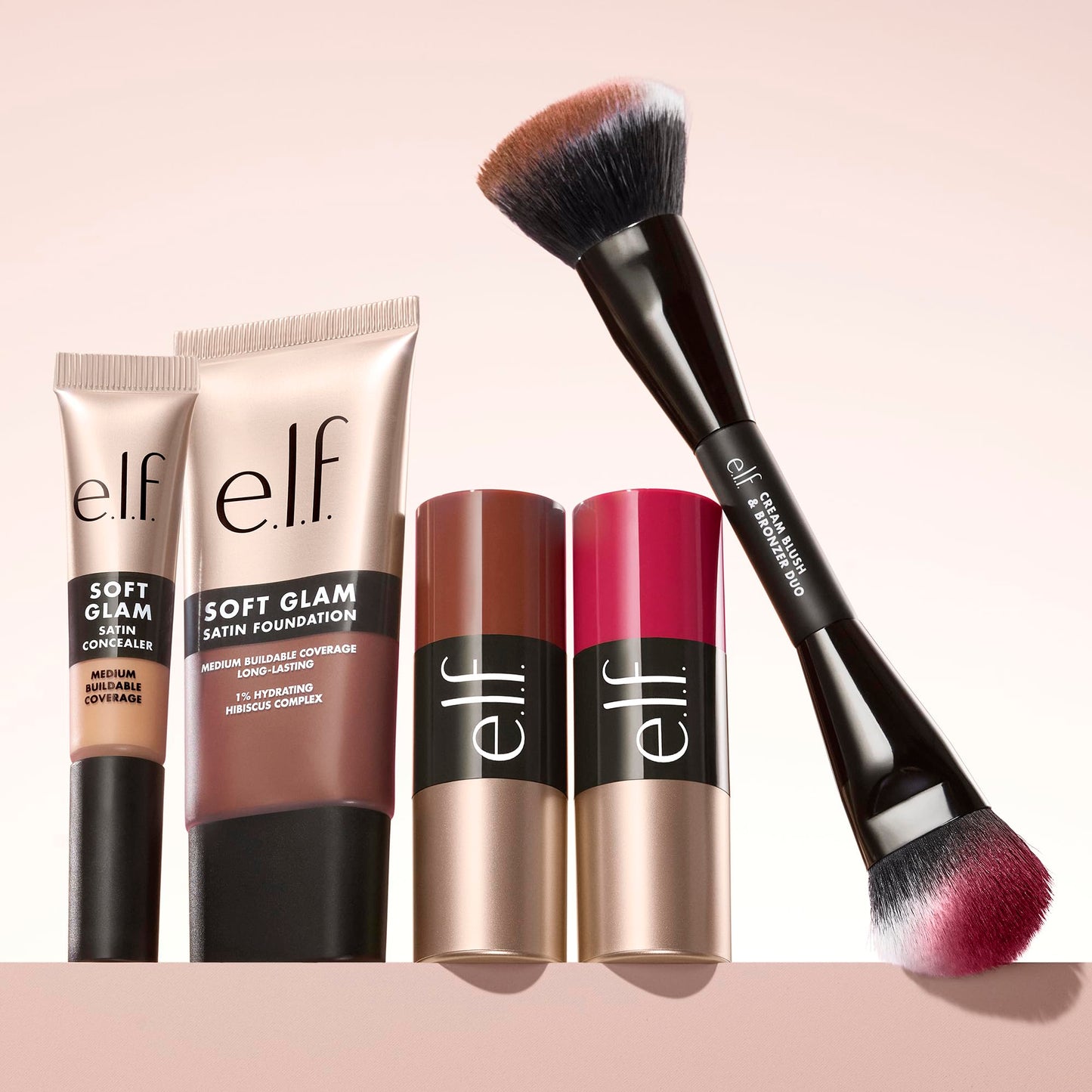 e.l.f. Cream Blush & Bronzer Duo Brush, 2-in-1 Makeup Brush for Blending & Layering Cream Formulas, Creates Seamless Glow, Vegan & Cruelty-Free Beauty and Personal Care e.l.f.