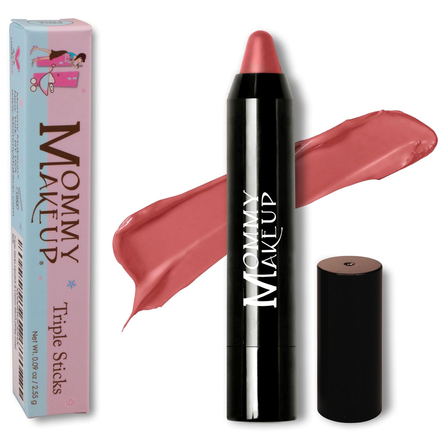 Mommy Makeup Triple Sticks Lipstick, Cream Blush & Treatment All-In-One with Shea & Cocoa Butter - Soft & Creamy Moisturizing Lip Crayon For Lips & Beauty & Personal Care Mommy Makeup