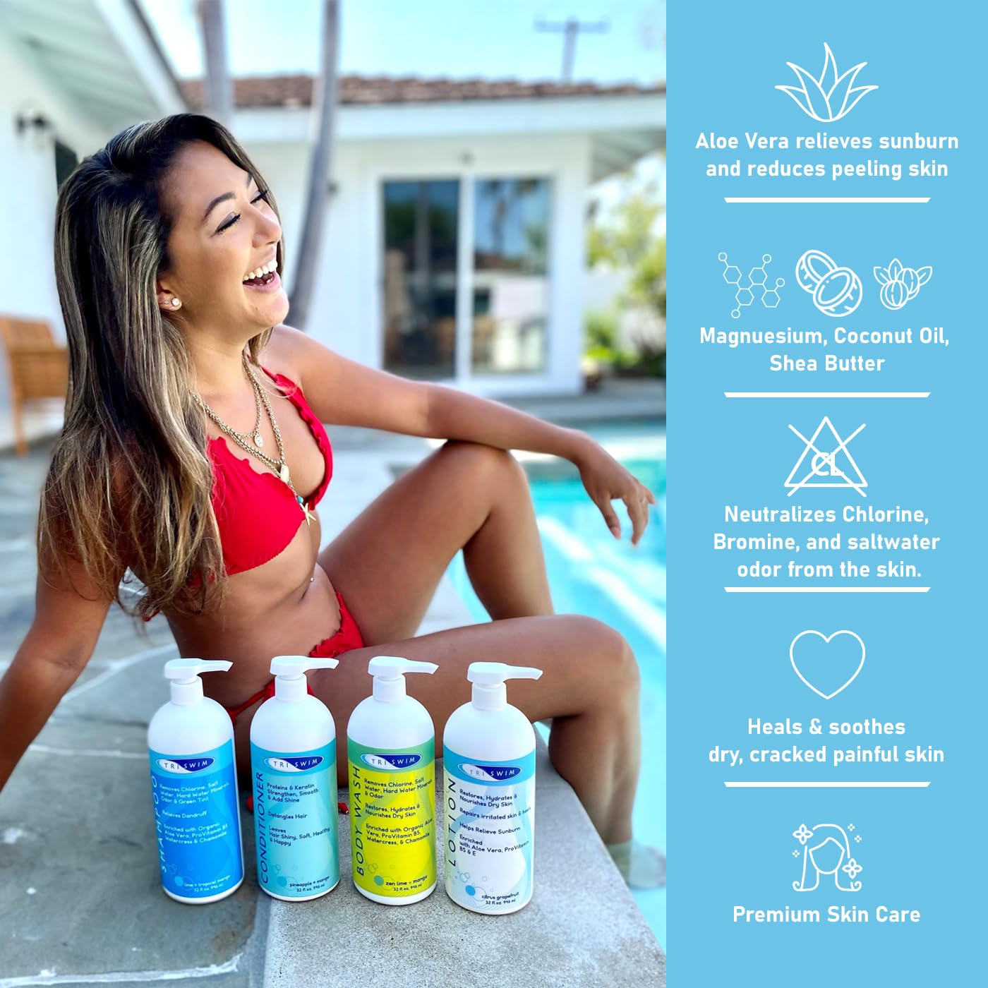 TRISWIM Swim Lotion 32oz with Pump | After Swim Lotion for Dry & Itchy Skin | Neutralizes Chlorine, Bromine & Saltwater | Deep Moisturizing Formula Beauty & Personal Care TRISWIM