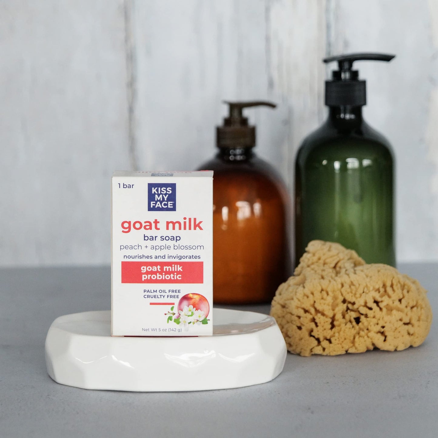 Kiss My Face Goat Milk Bar Soap - Peach + Apple Blossom - Probiotic Goat Milk Soap Bar - Cruelty Free and Palm Oil Free (Peach + Apple Blossom, Pack Beauty & Personal Care Kiss My Face