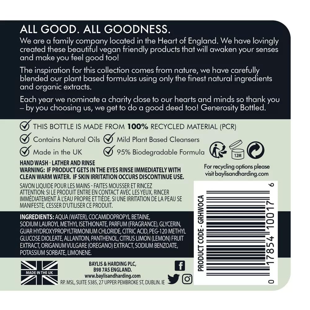 Baylis & Harding Liquid Hand Soap Wash with Dispenser, Goodness, Oud Cedar & Amber, 16.9oz/500ml Beauty & Personal Care Baylis & Harding