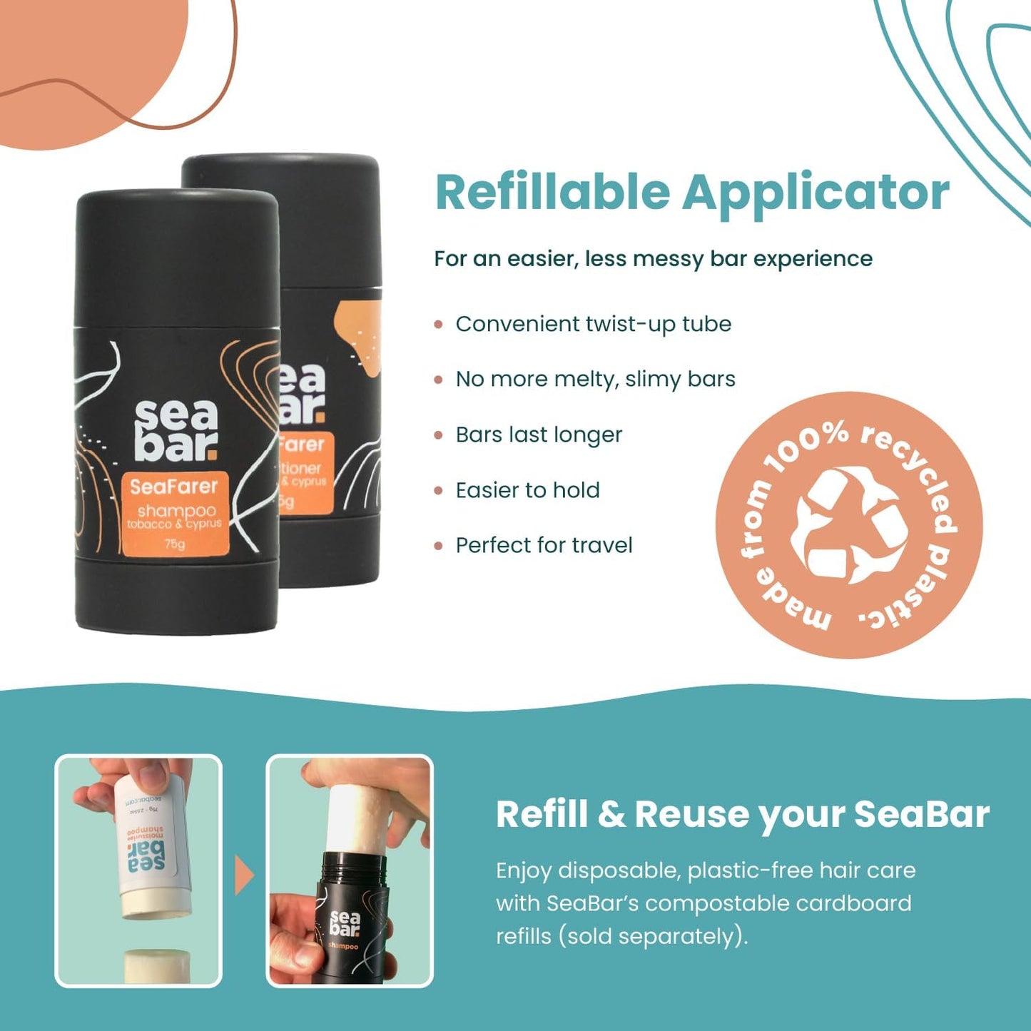 SeaBar Shampoo & Conditioner Bar Set - All Natural Hair Shampoo - Vegan, Sulfate-Free, Eco Friendly Zero Waste Reusable Packaging with Travel Beauty & Personal Care SeaBar