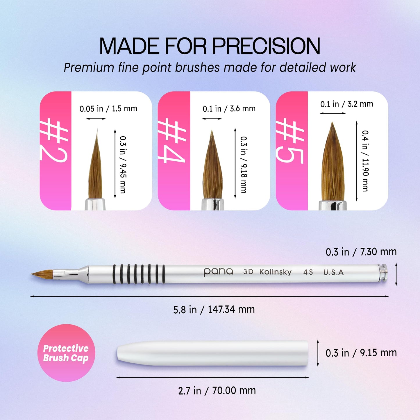 PANA 3D Kolinsky Acrylic Nail Art Sculpture Brush with Silver Metal Non-Slip Grip Handle for Manicures 3D Nail Art Flower Designs (Size #4) Beauty & Personal Care PANA