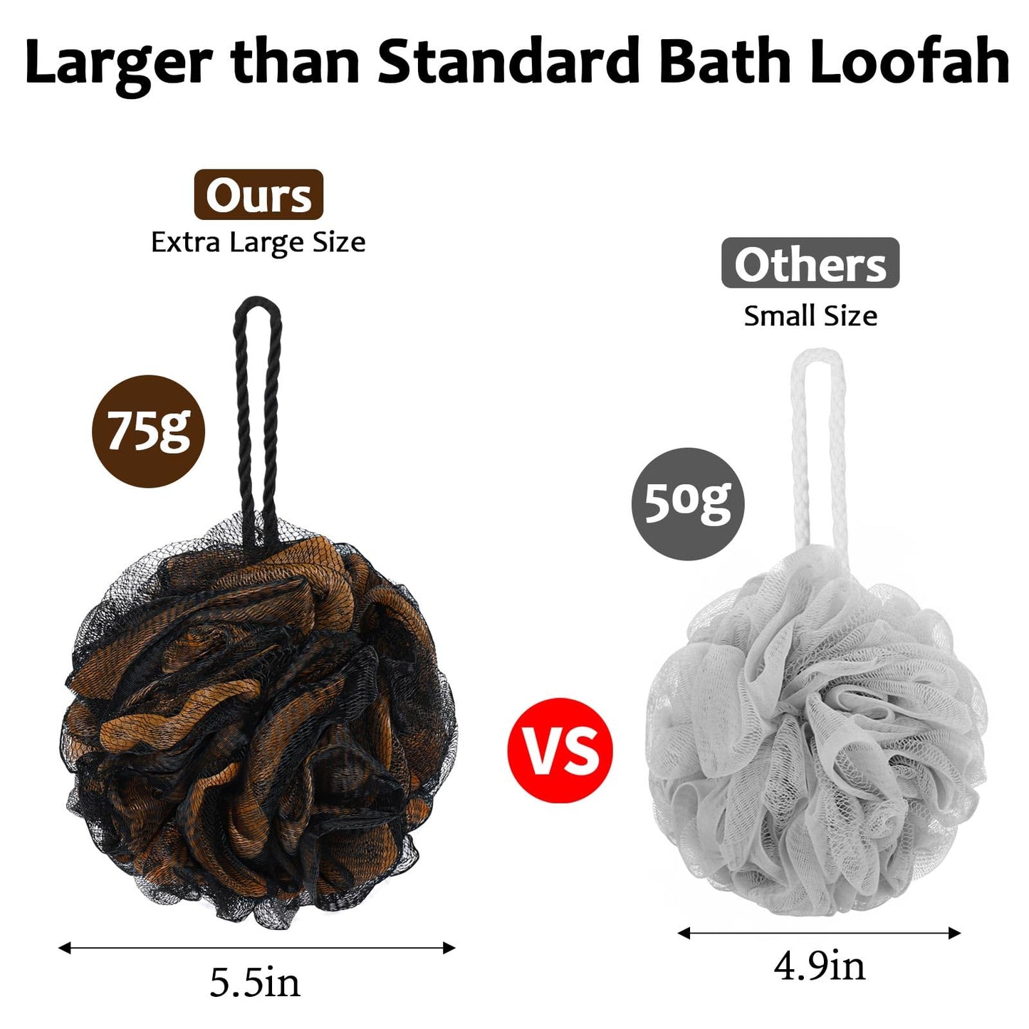 75g/Piece Loofah Bath and Shower Sponge Pouf, Mesh Bath Sponge Exfoliating Body Scrubber Ball Pack of 4, Large Beauty and Personal Care Tbestmax