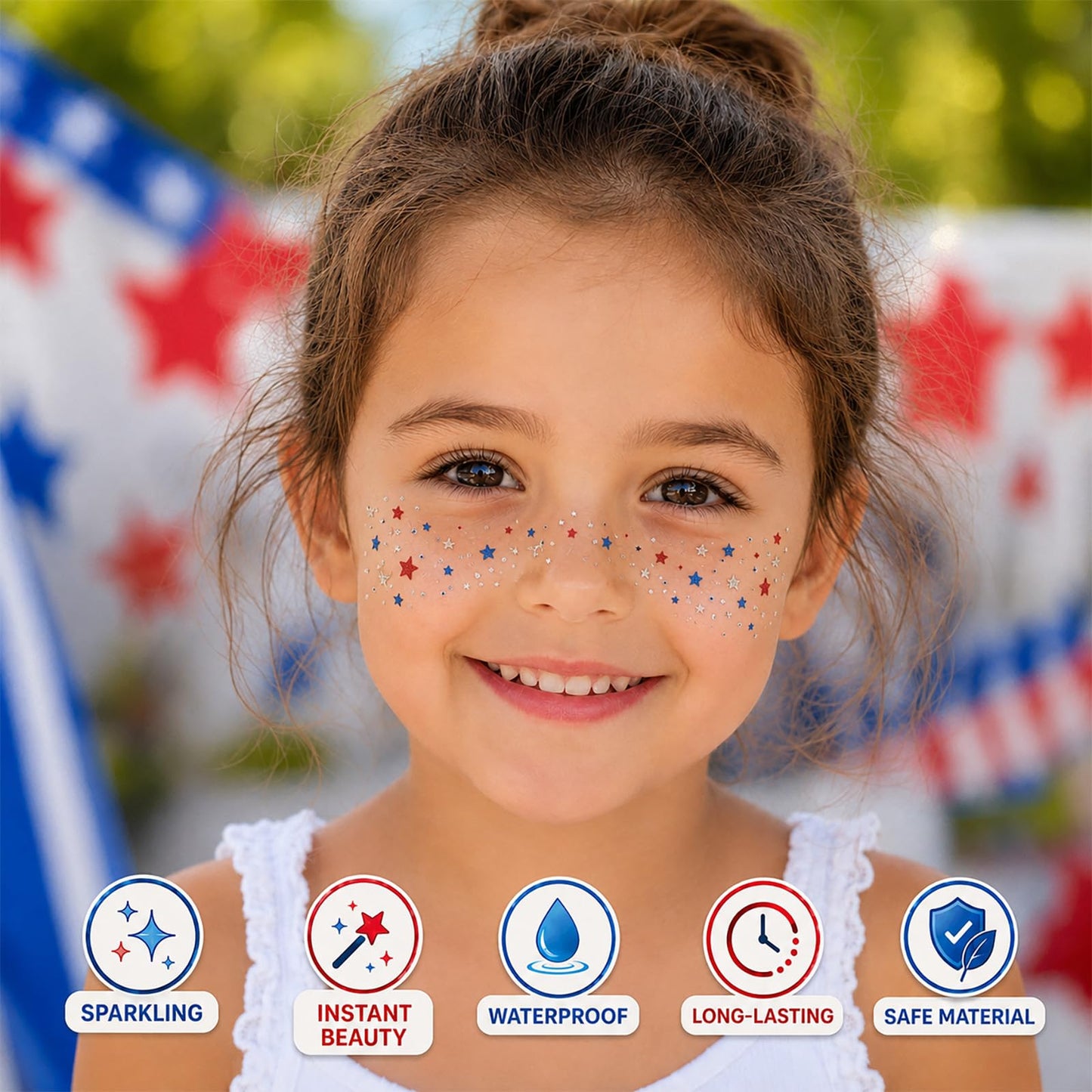 Artlunar 8 Pcs Red White Blue Star Freckle Stickers with Silver Glitter Powder for Face, 4th of July Glitter Face Stickers for Women Kids, Patriotic Beauty & Personal Care Artlunar