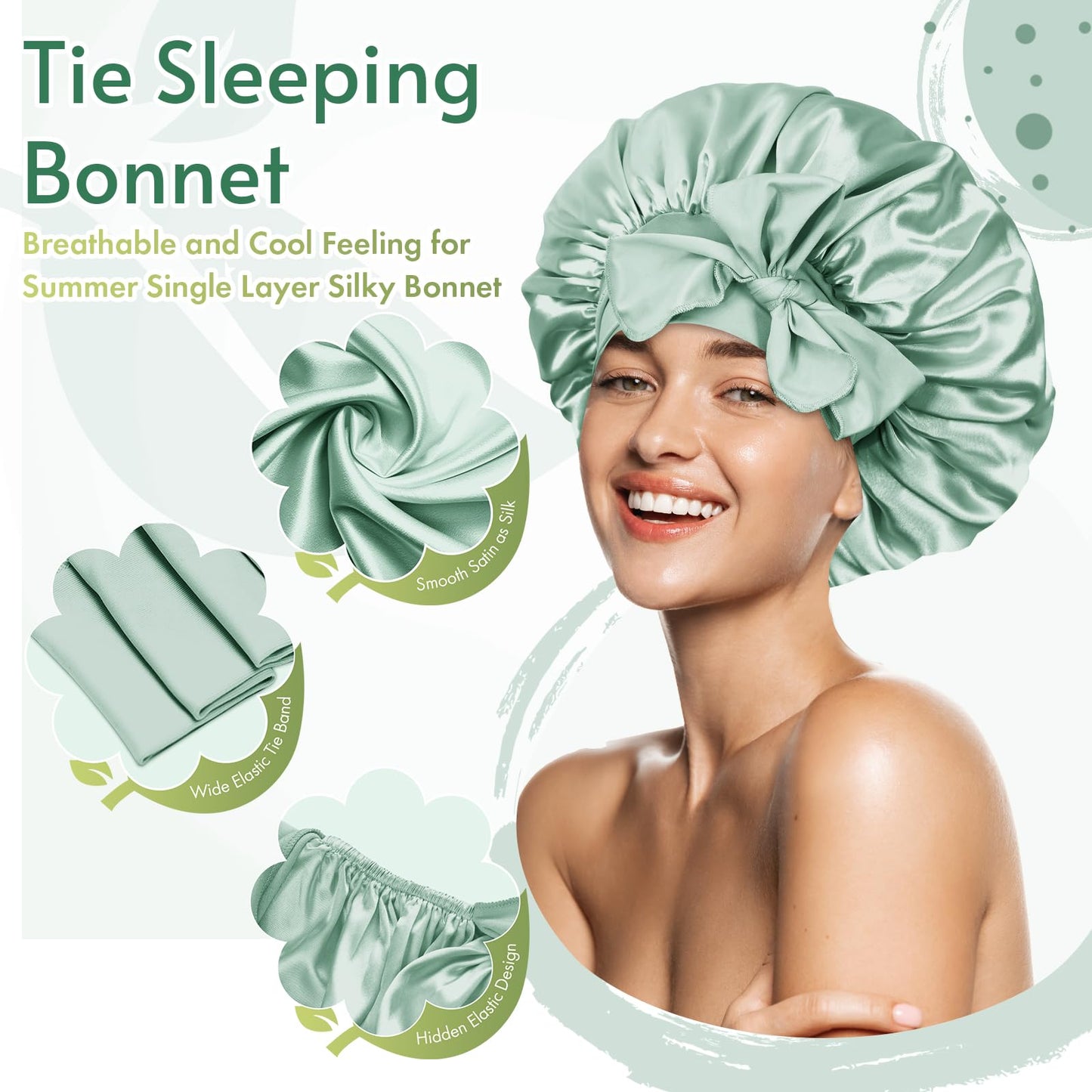 BONNET QUEEN Double Layer Silk Bonnet for Sleeping for Women Satin Bonnet Night Cap for Curly Hair with Tie Band, Sage Green Beauty and Personal Care BONNET QUEEN
