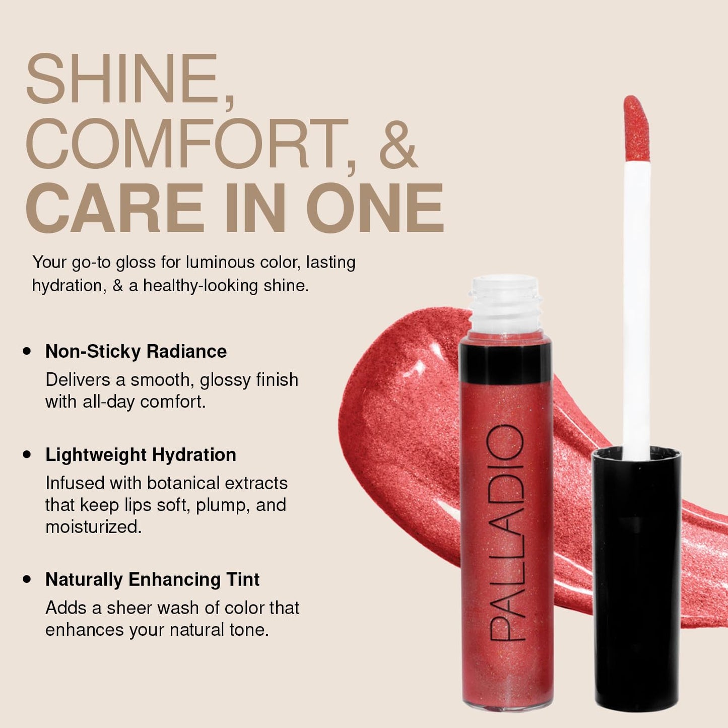 Palladio Lip Gloss, Non-Sticky Lip Gloss, Contains Vitamin E and Aloe, Offers Intense Color and Moisturization, Minimizes Lip Wrinkles, Softens Lips Beauty & Personal Care Palladio