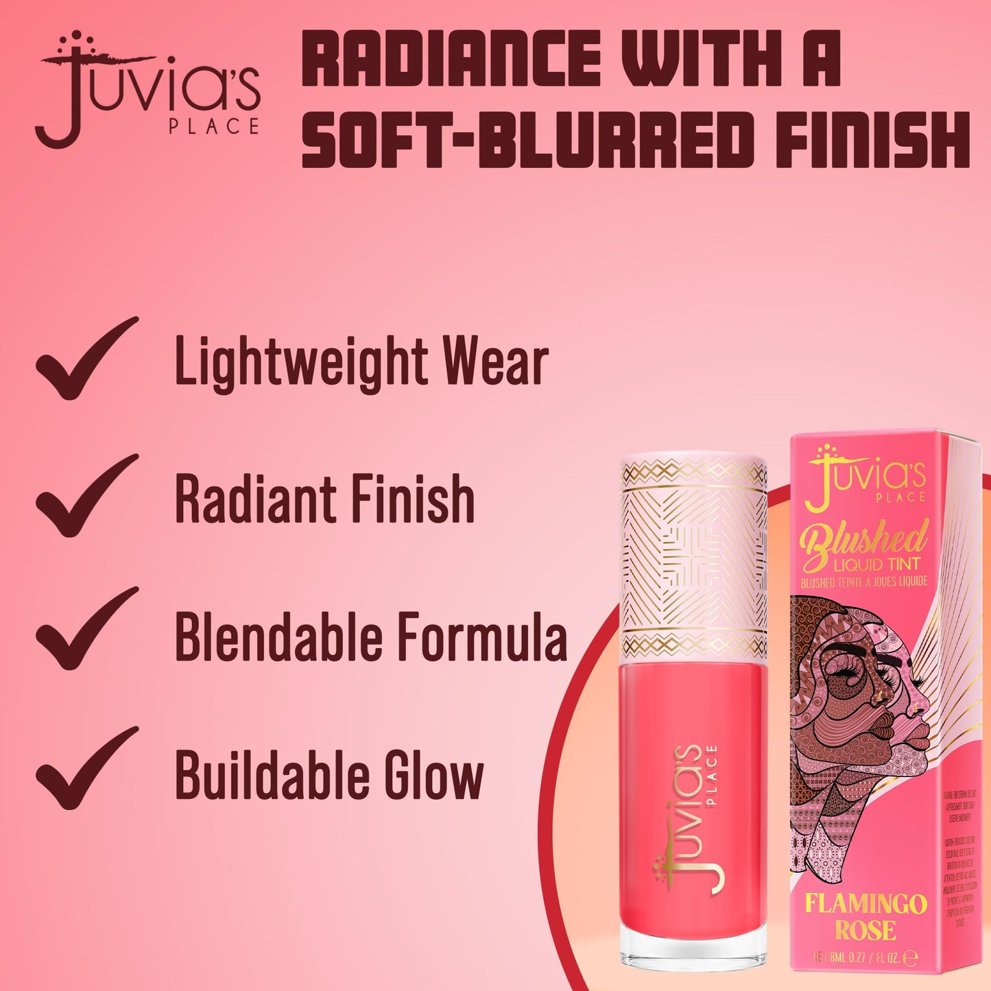 Juvia's Place Blushed Liquid Tint - Flamingo Rose - Lightweight Liquid Blush, Radiant Dewy Finish, Buildable Formula with Vitamin E, Long-lasting Beauty & Personal Care Juvia's Place