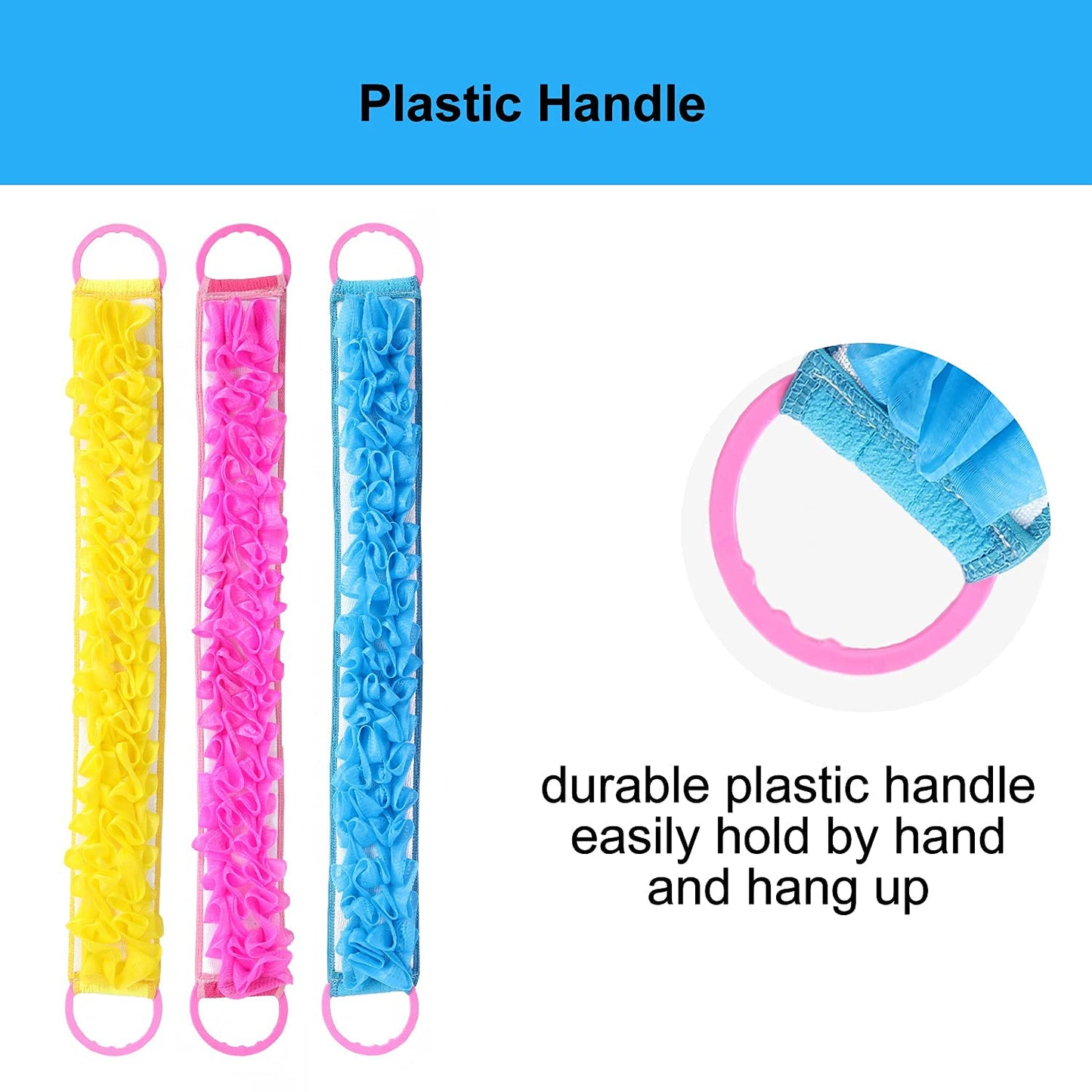 3 PACK Double-Sided Lace Cloth Back Loofah Scrubber Bath Scrub Shower Sponge Long Exfoliating Back Scrubber Scratcher Strap With Handle, Cream Skin Beauty & Personal Care Angla