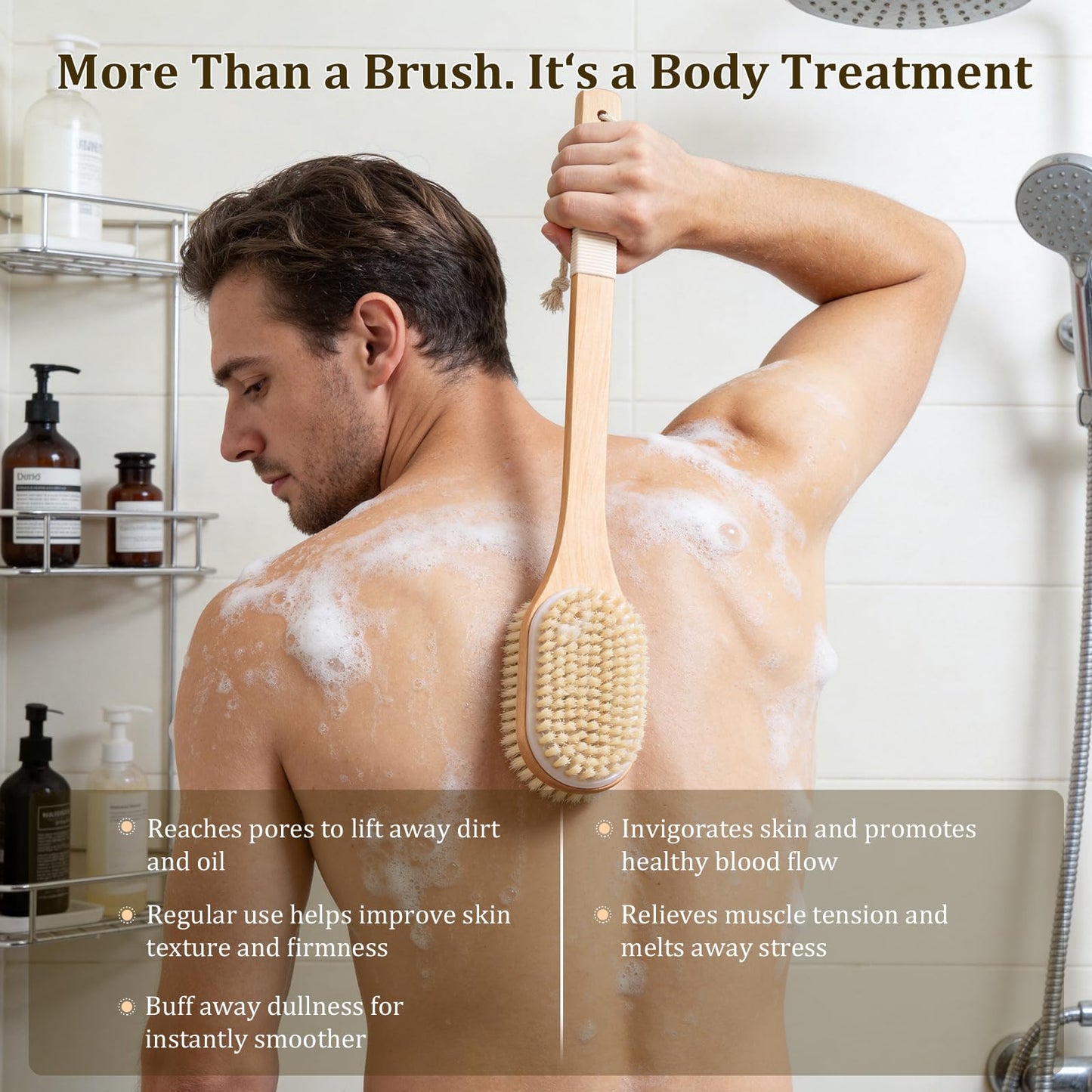 Blendura Back Brush Bath Brush, Wood-Coloured, Duschbürste Mit Langem Stiel, Shower Brush with Long Handle Beauty and Personal Care Blendura