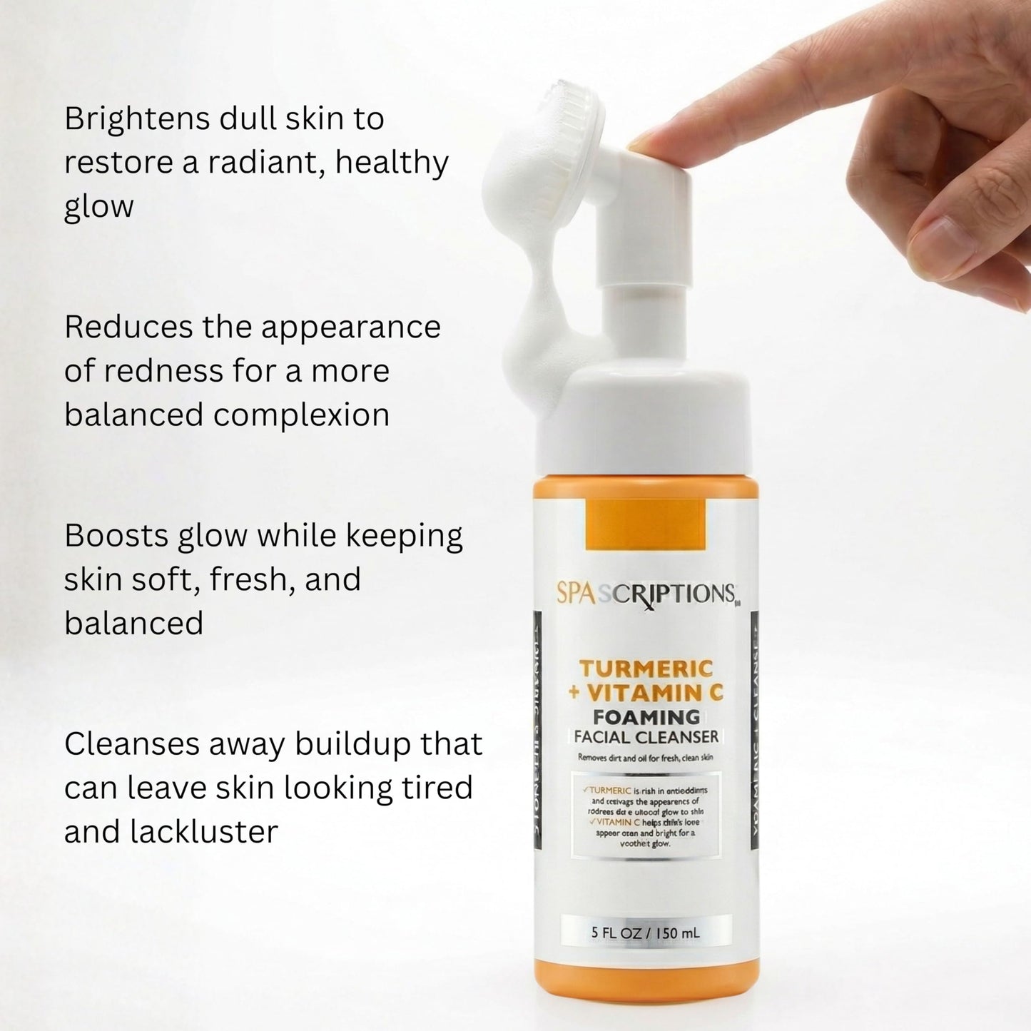SpaScriptions 2 in 1 Cleanse & Exfoliate Foaming Facial Cleanser - Turmeric & Vitamin C Face Wash with Silicone Brush for Dull & Uneven Skin Tone Beauty & Personal Care SpaScriptions