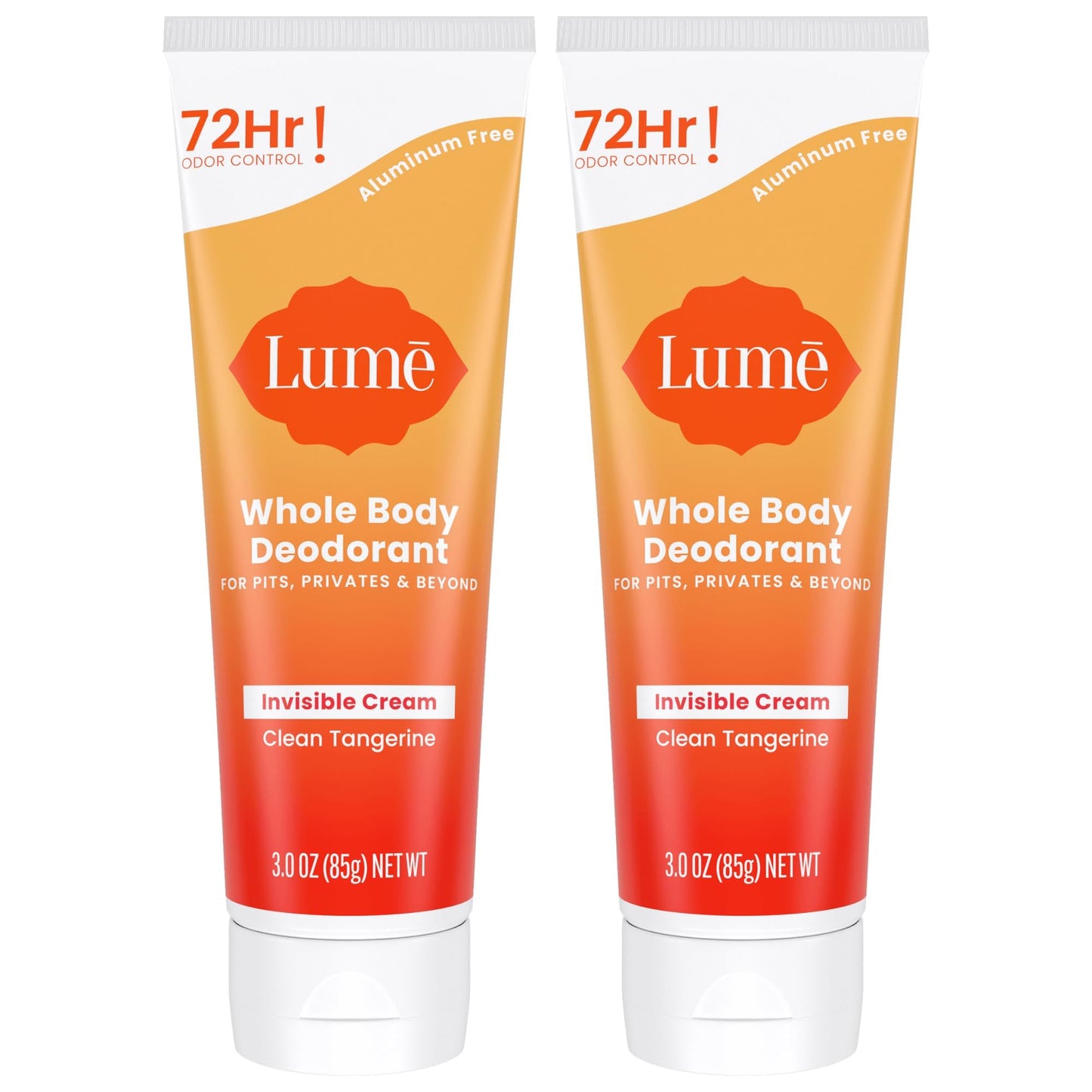 Lume Whole Body Deodorant - Invisible Cream Tube - 72 Hour Odor Control - Aluminum Free, Baking Soda Free, Skin Safe - 3.0 ounce (Pack of 2) (Clean Beauty and Personal Care Lume