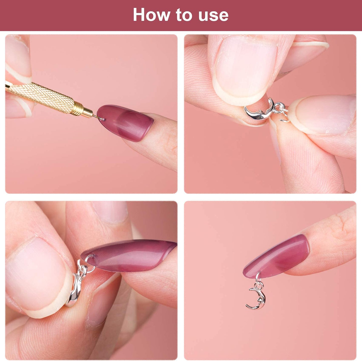 PAGOW 71 PCS Dangle Nail Art Charms, Nail Jewelry Rings with Nail Piercing Tool Hand Drill for Tips, Acrylic, Gels and Decorations Beauty & Personal Care PAGOW
